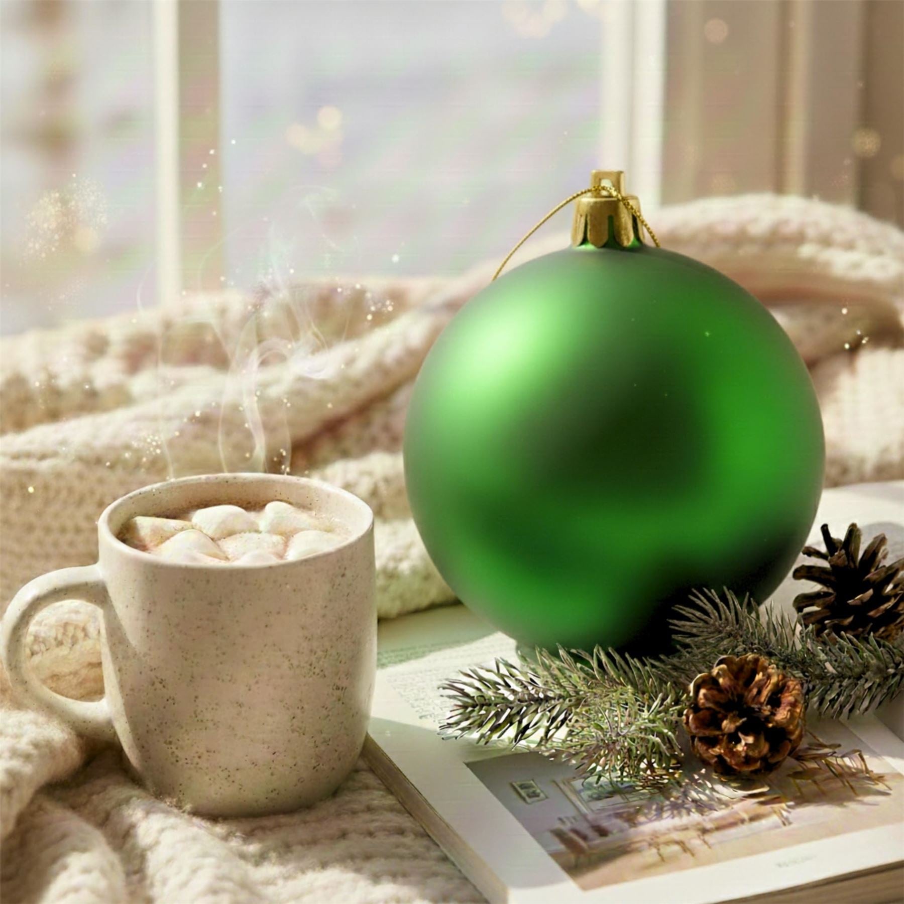 20cm Dark Green Matte Shatterproof Christmas Bauble – Elegant Festive Hanging Decoration