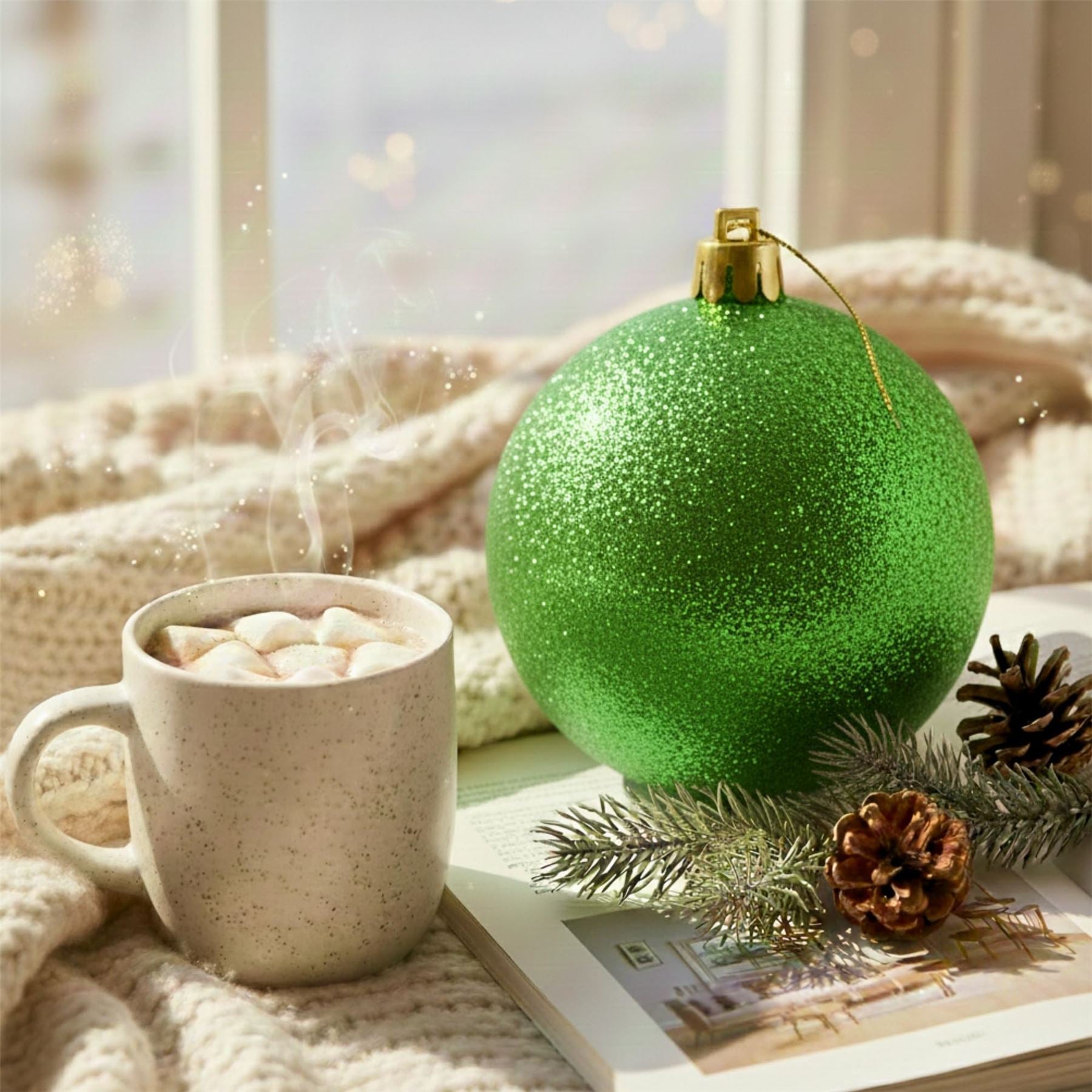 25cm Dark Green Christmas Bauble – Glitter Finish, Shatterproof