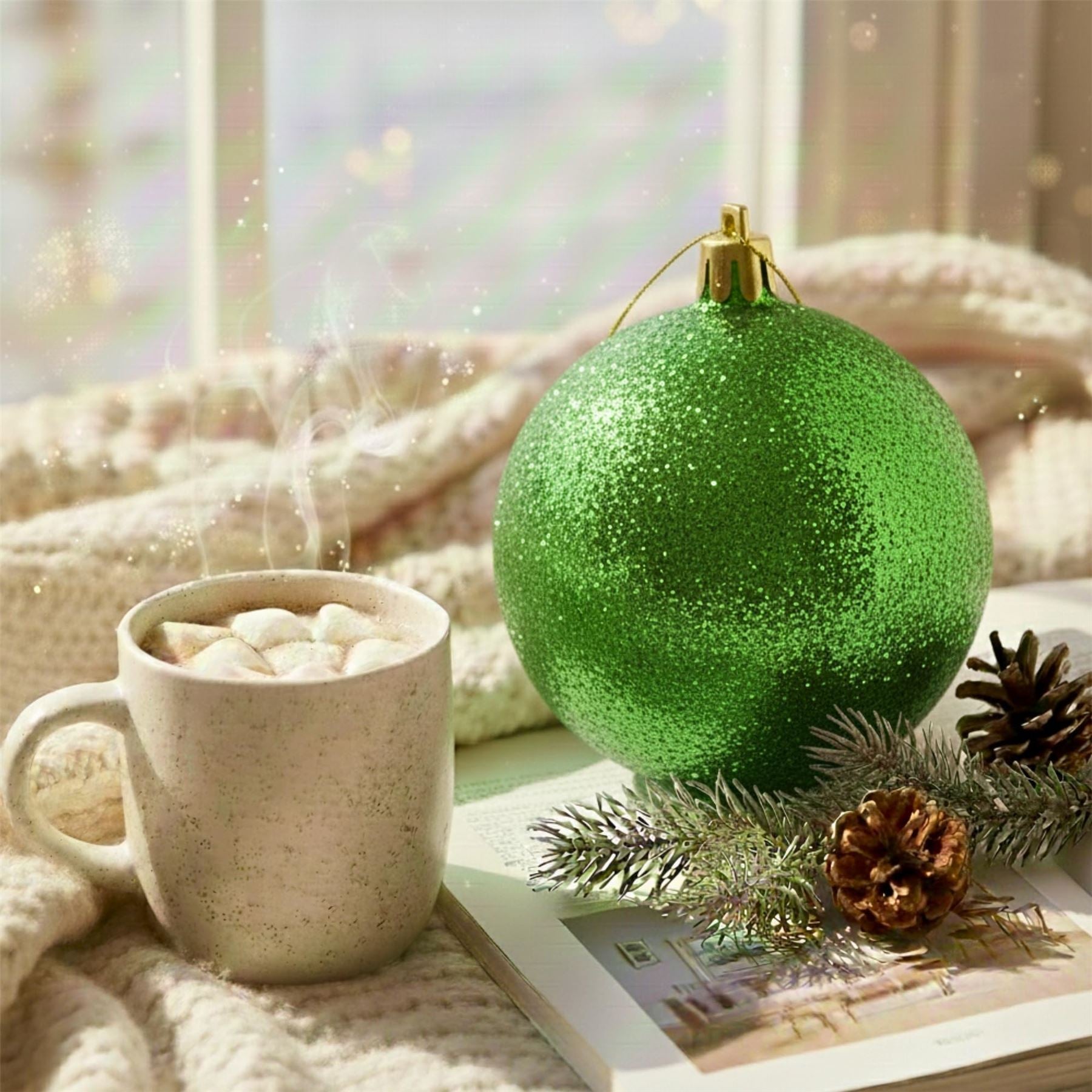 20cm Dark Green Glitter Shatterproof Christmas Bauble – Sparkling Festive Hanging Decoration