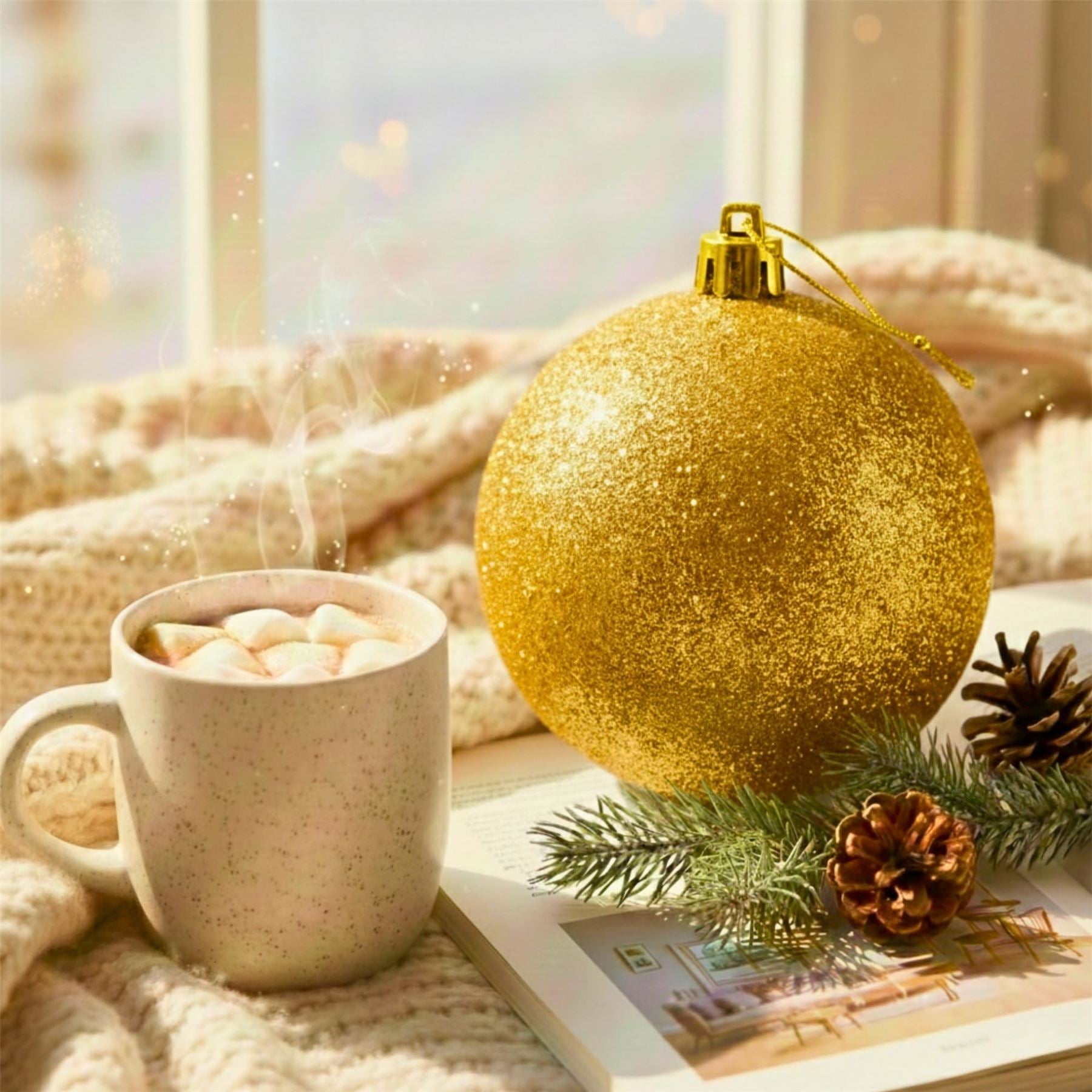 25cm Deep Gold Christmas Bauble – Glitter Finish, Shatterproof