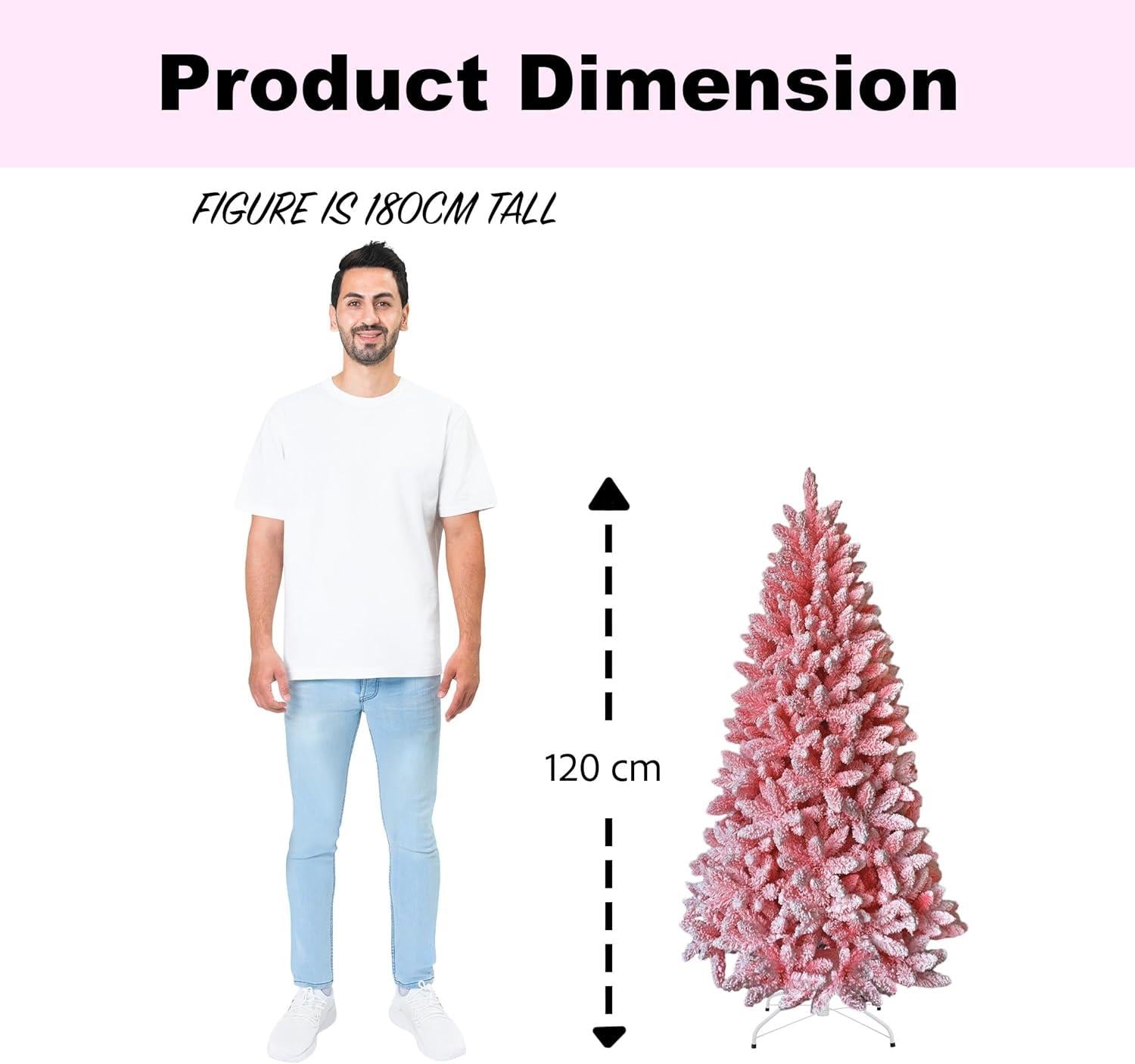 8Ft Christmas Tree Snow Flocked Pink Dusted Artificial Pine Holiday Home Decor