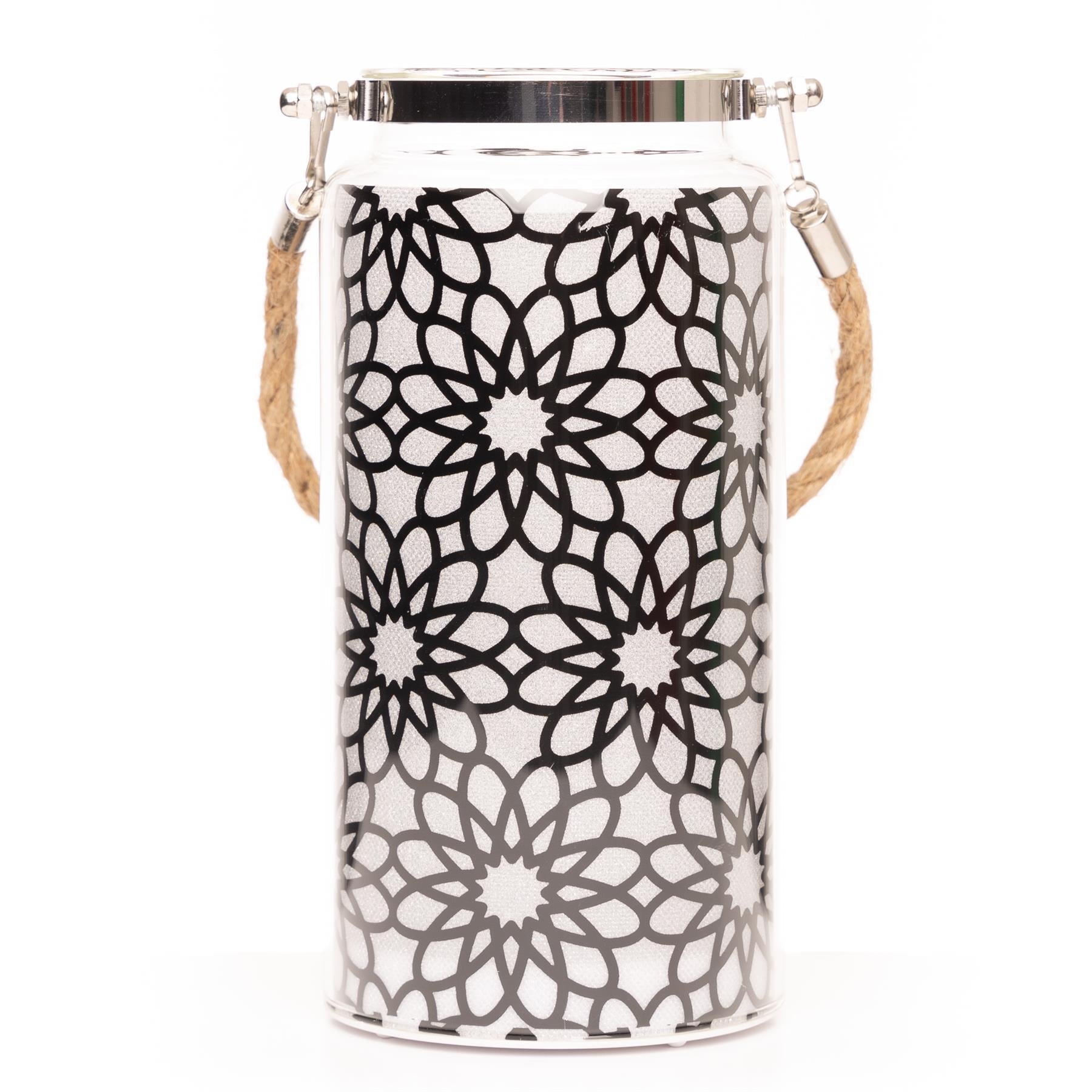 Christmas Jar Lamp 20cm Table Decoration Xmas LED Fairy Lights Black Flower Jar