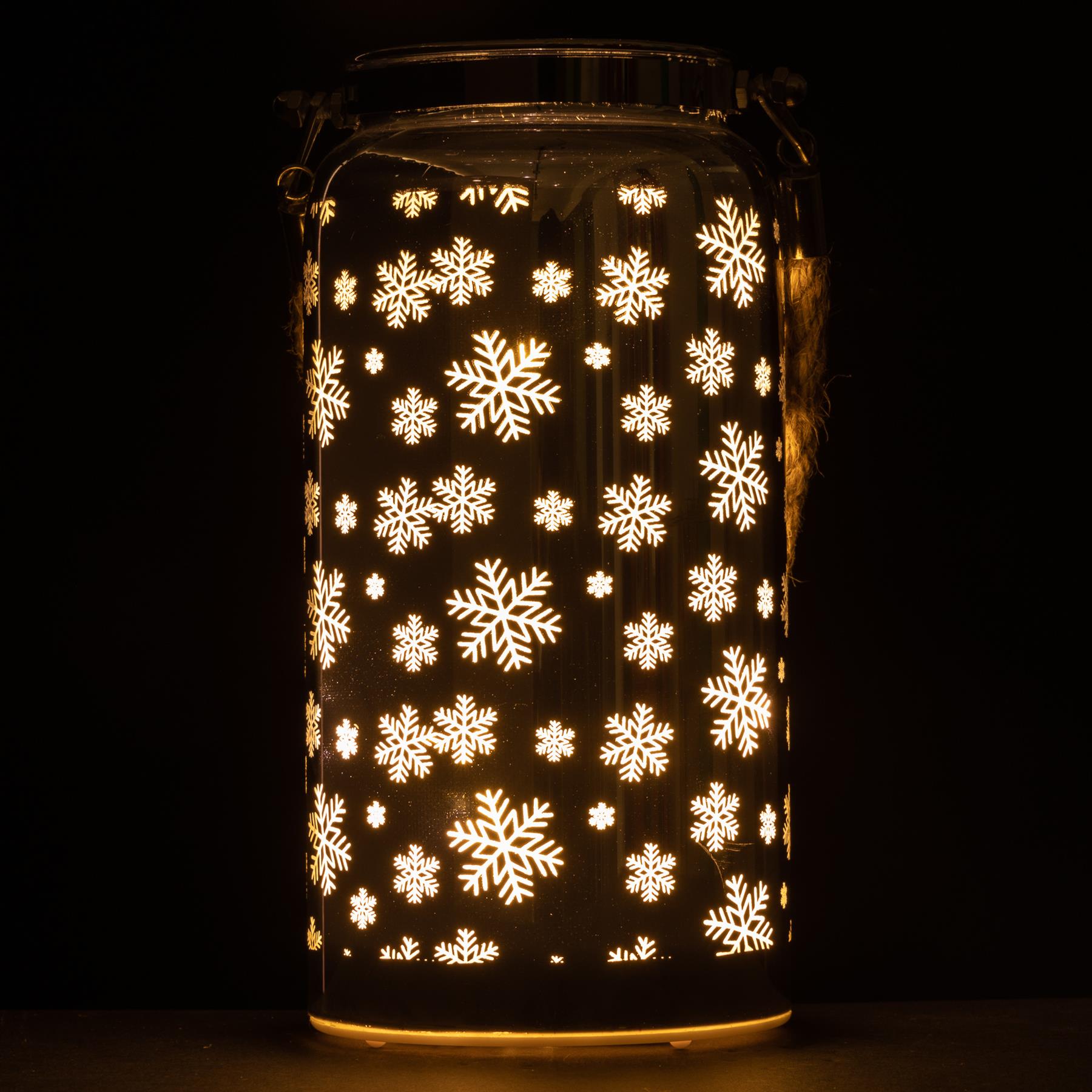 Christmas Jar Lamp 20cm Table Decoration Xmas LED Fairy Light Silver Snowflake