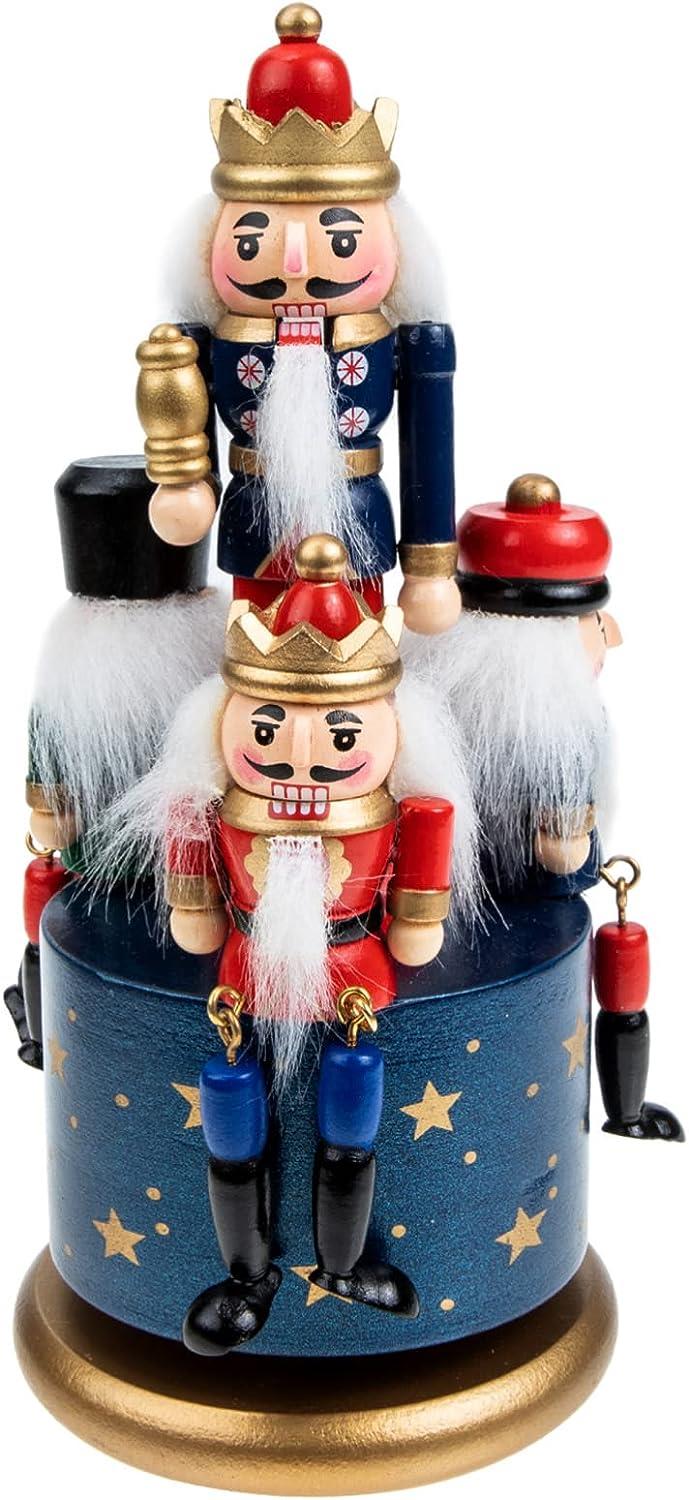 1 Wooden Nutcracker 20cm Music Box Clockwork Christmas Figurines Xmas Home Decor
