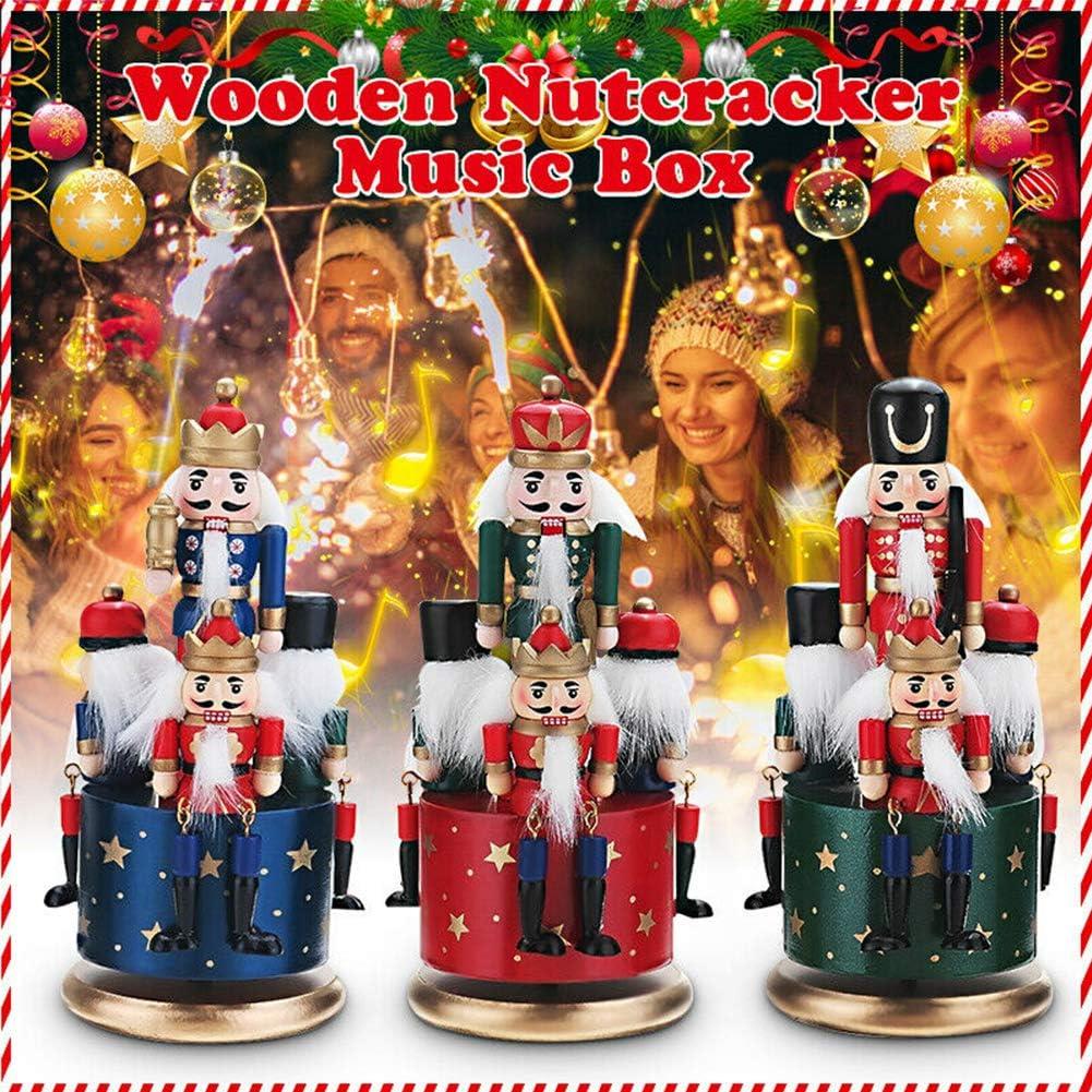 1 Wooden Nutcracker 20cm Music Box Clockwork Christmas Figurines Xmas Home Decor