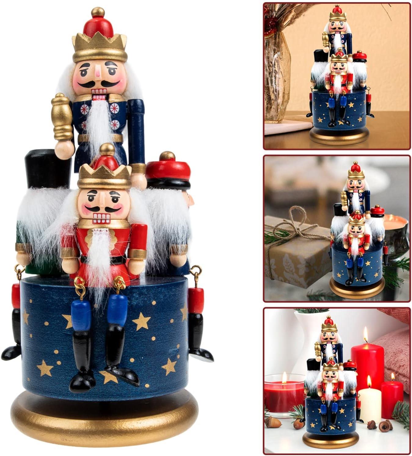 1 Wooden Nutcracker 20cm Music Box Clockwork Christmas Figurines Xmas Home Decor