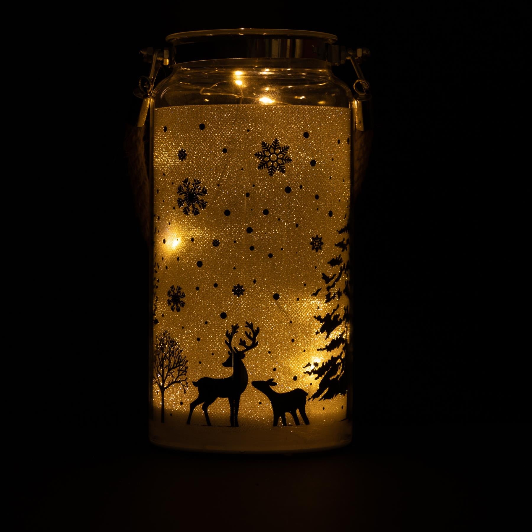 Christmas Jar Lamp Table Decoration Xmas Woodland Scene Lantern 23cm Decor UK