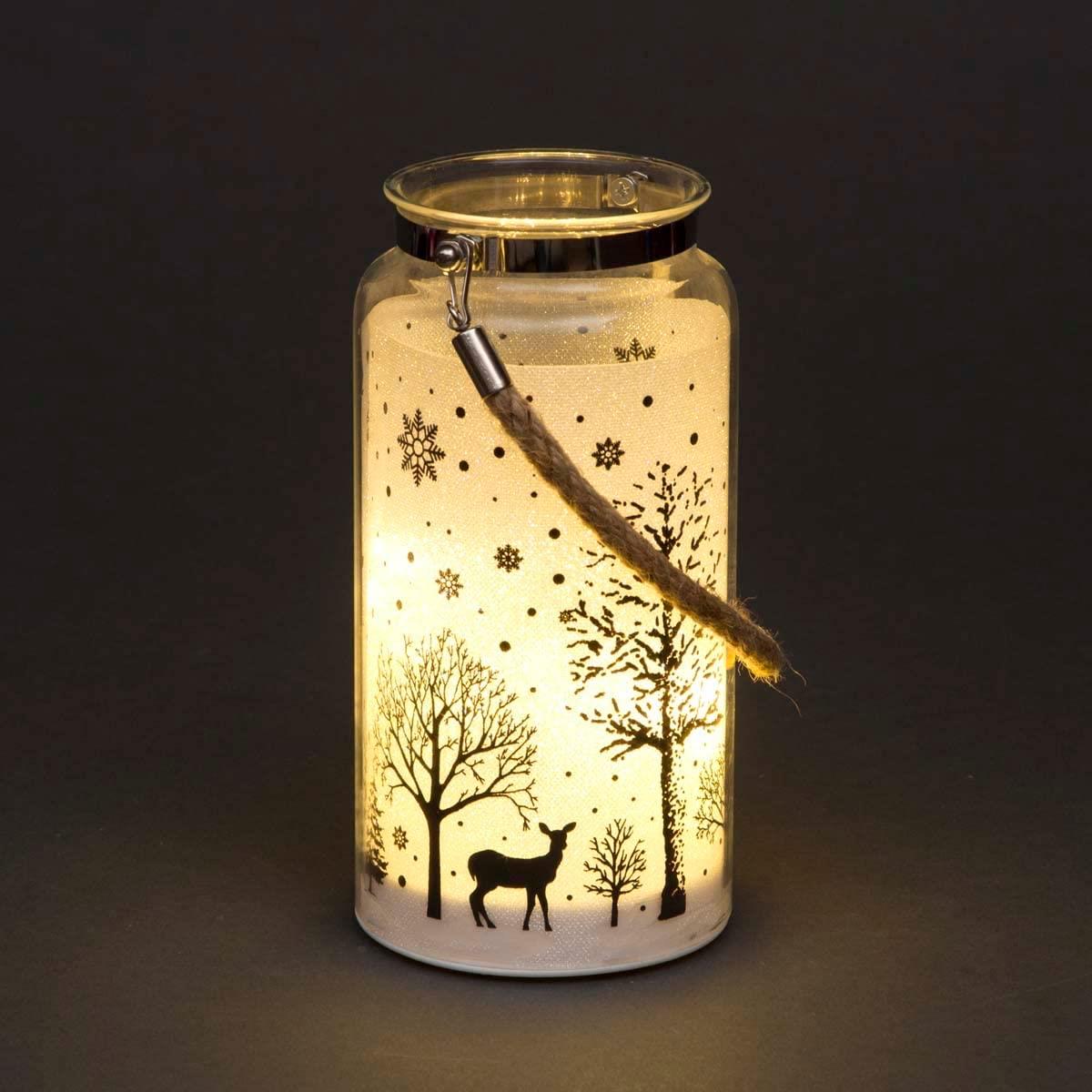 23Cm Christmas Decorated Jar Table Winter Woodland Scene Lantern