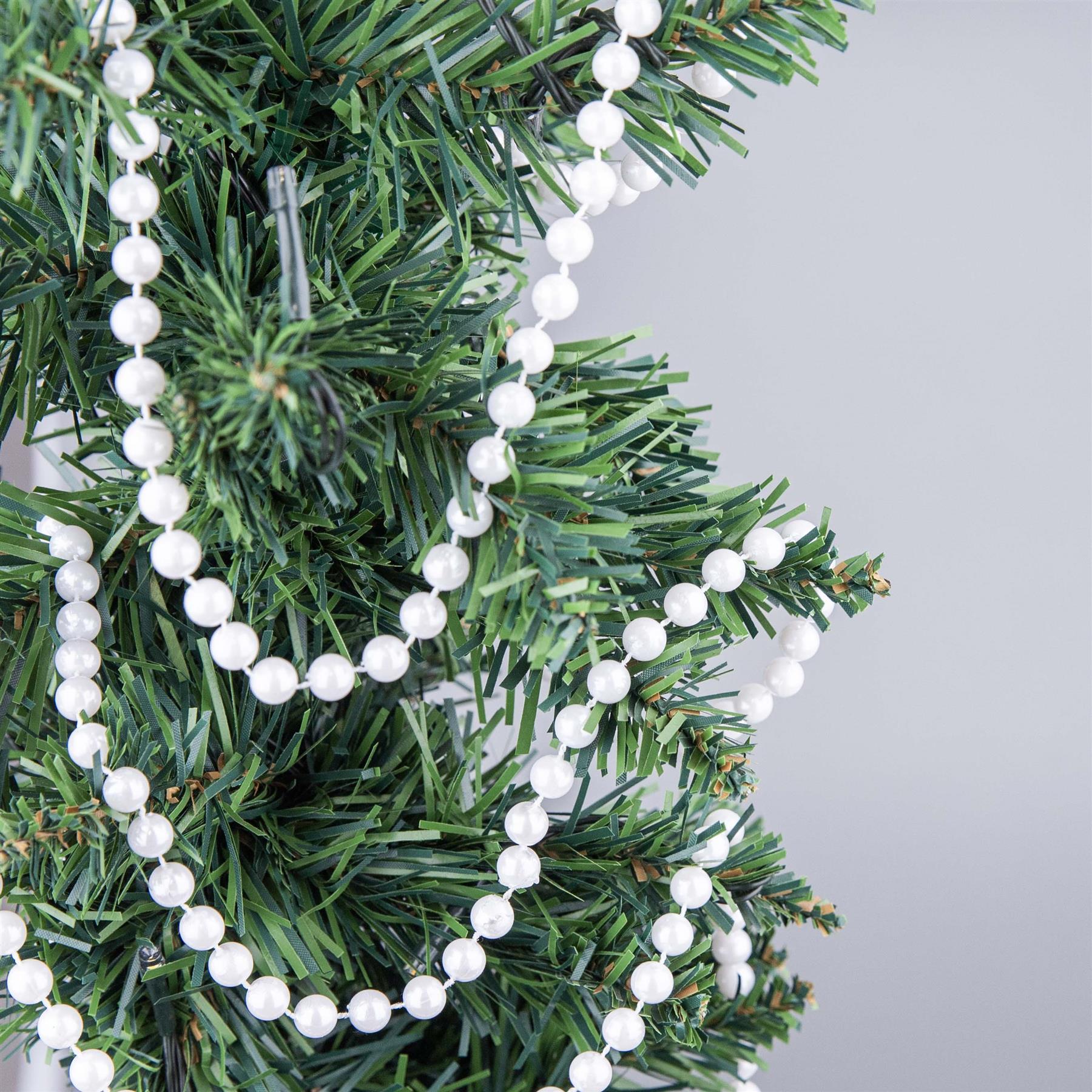 24Ft White Hanging Bead Garland Christmas Tree Xmas Party Tinsel String Chain