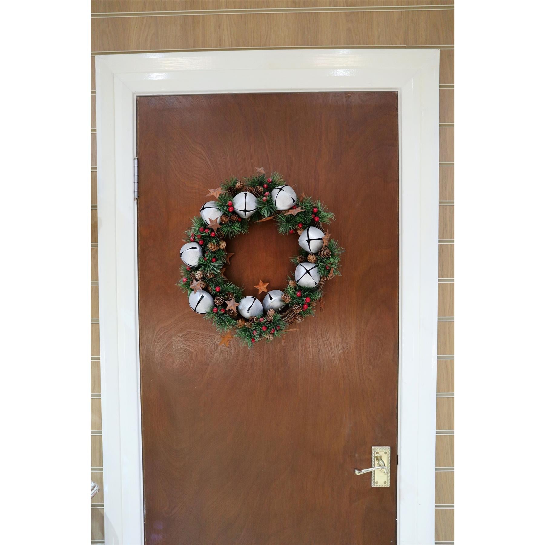 Artificial Christmas wreath Silver bells Berries Home Wall Door XMAS Decorations