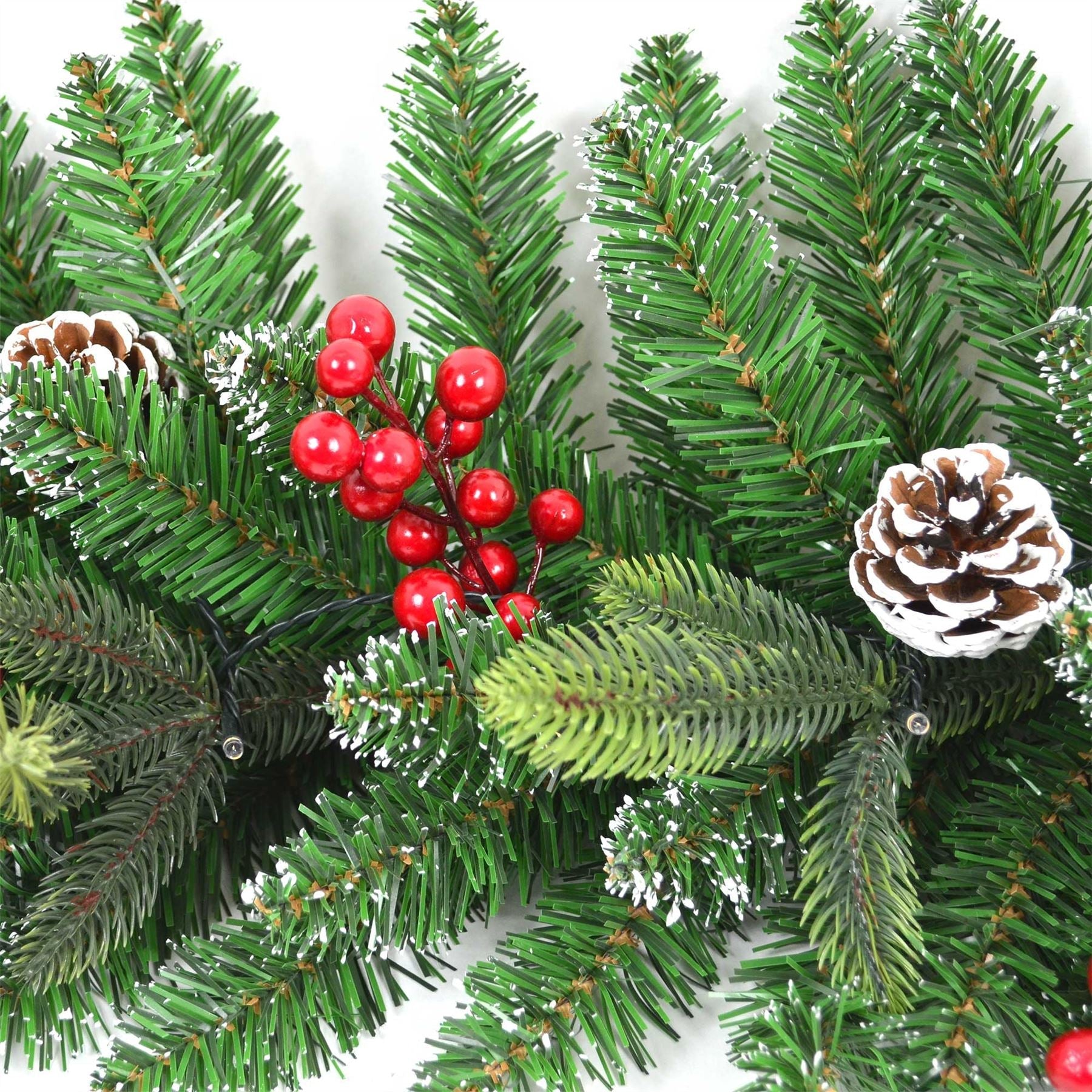 PreLit Christmas Garland Artificial Berry Frosted Pine Cone Home Door XMAS Decor