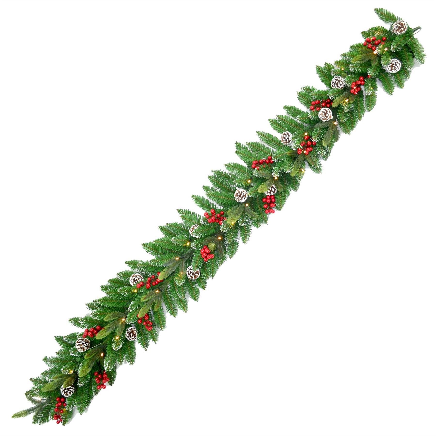PreLit Christmas Garland Artificial Berry Frosted Pine Cone Home Door XMAS Decor