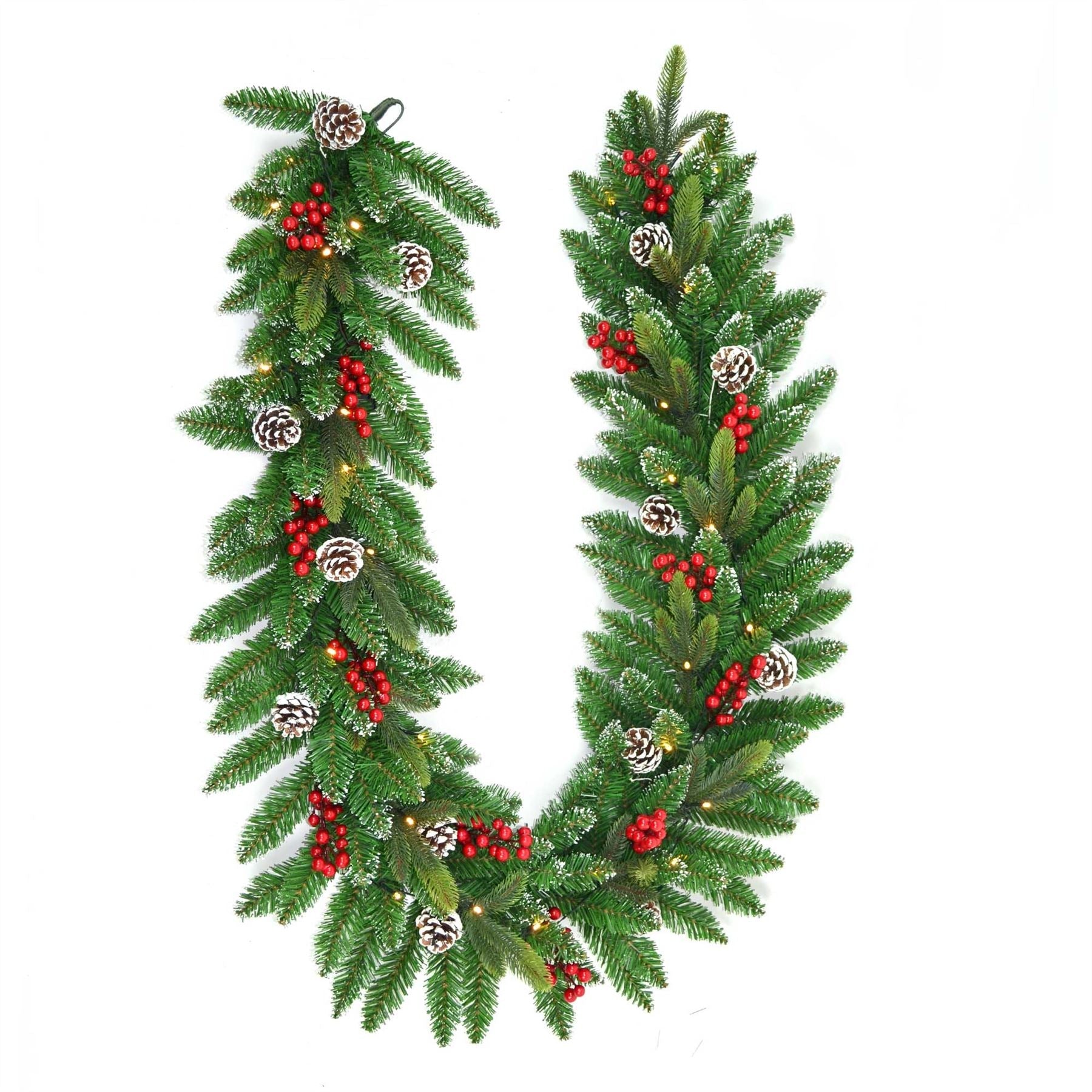 2M Christmas Garland Elegant Pre Lit With Berries Pine Cones And Frosted Tips Christmas Lightings Decorations 6097