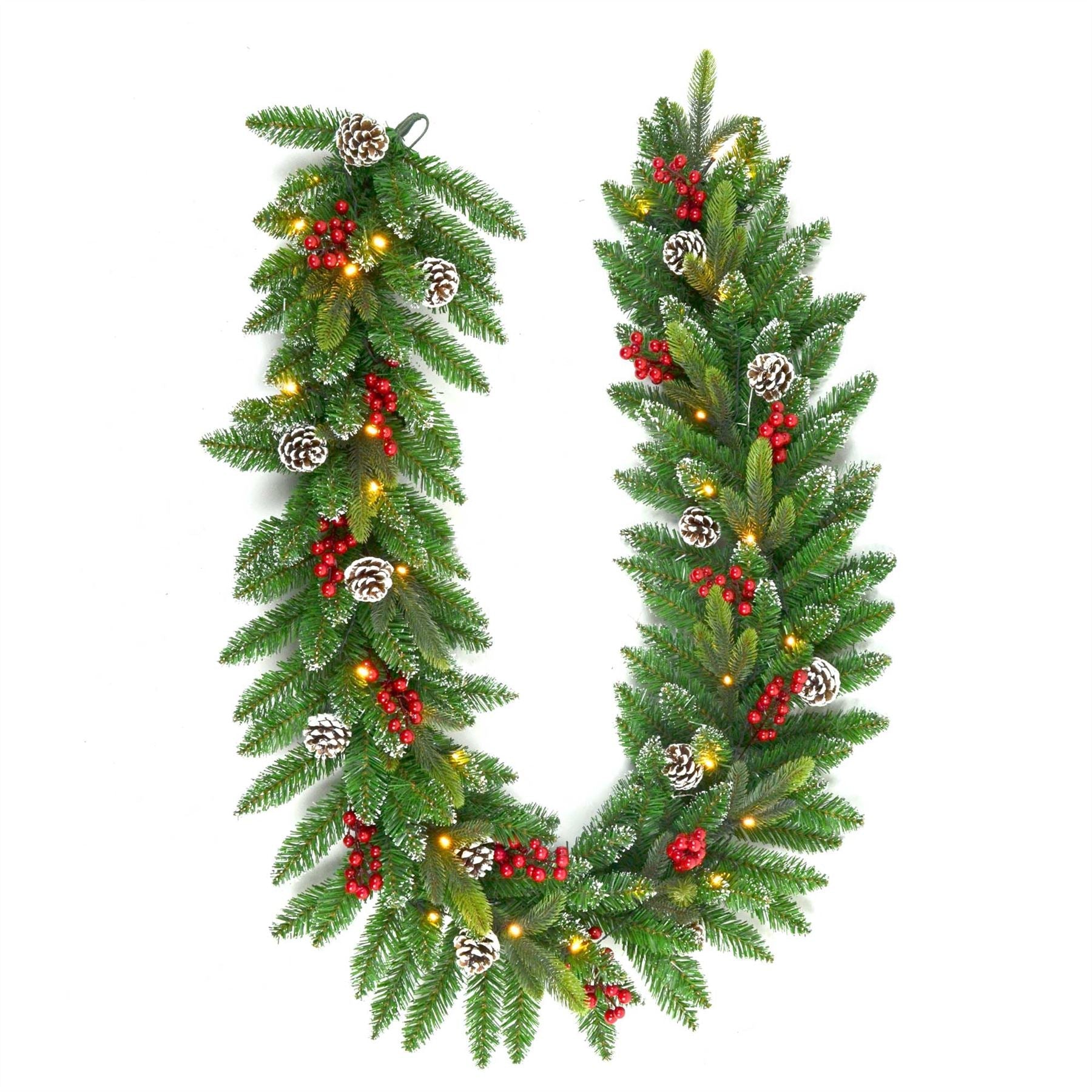PreLit Christmas Garland Artificial Berry Frosted Pine Cone Home Door XMAS Decor