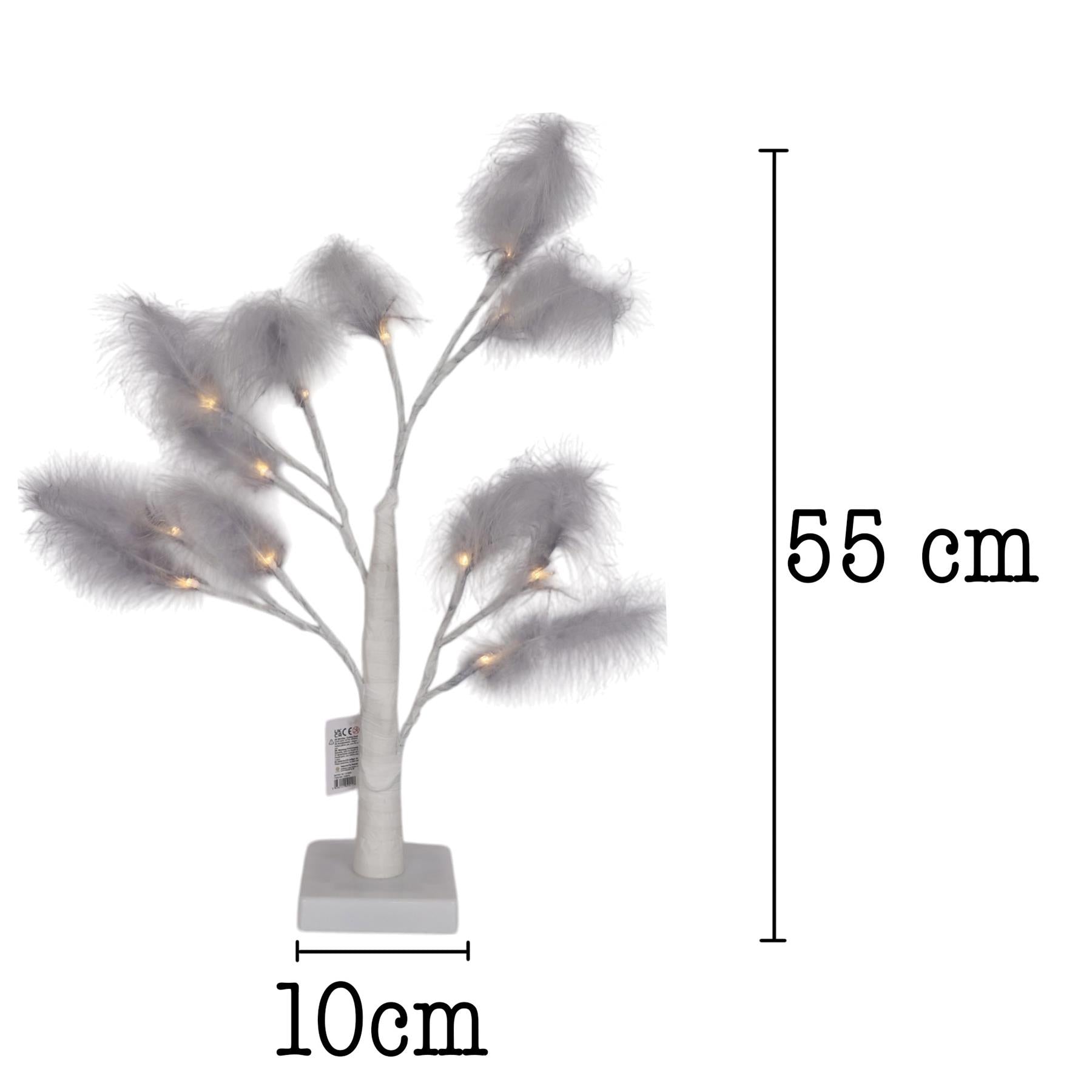 55cm Pampas Grey Feather Tree Pre-Lit Table Lamp B/O LED Christmas Decor 2PCS
