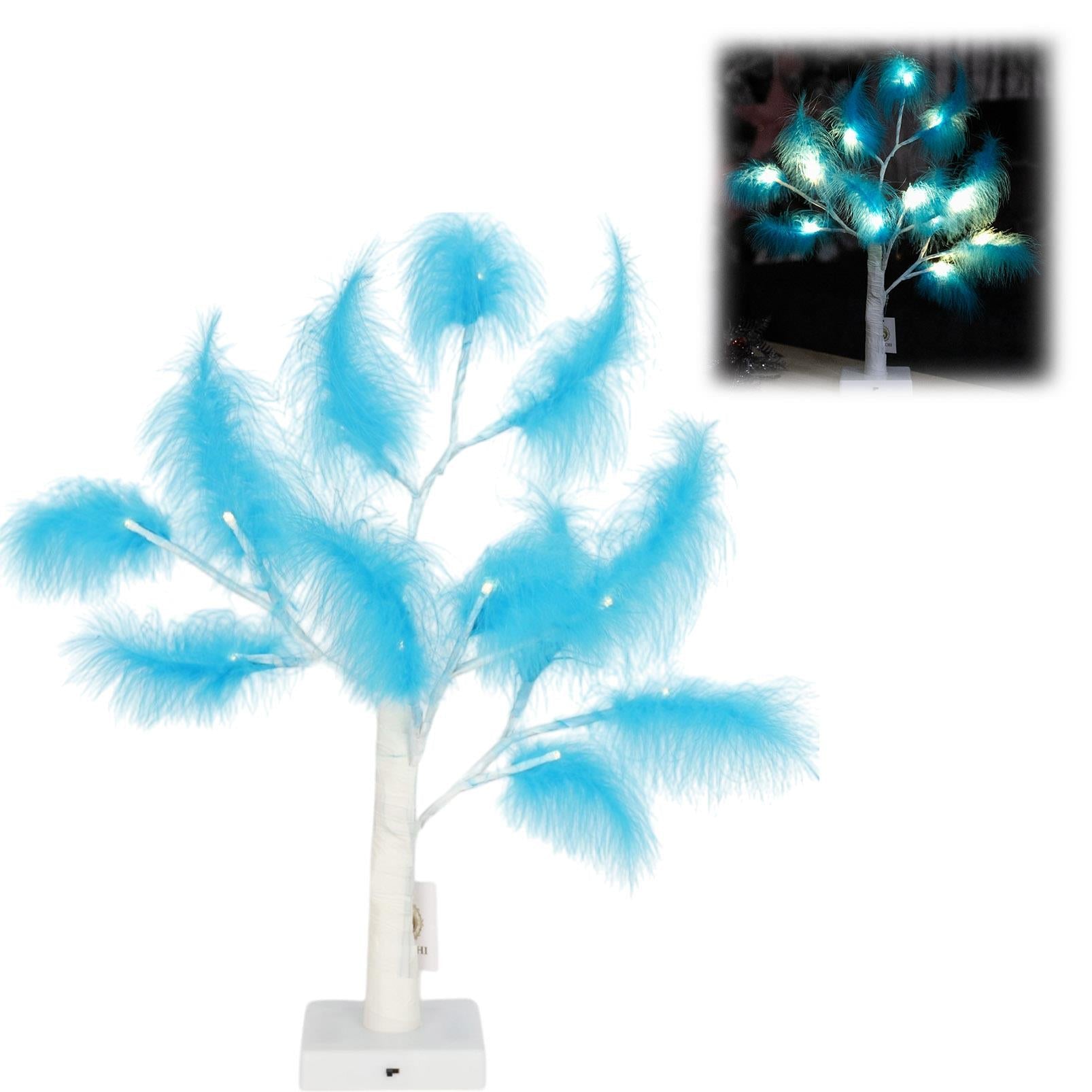 55cm Pampas Light Blue Feather Tree Pre-Lit Table Lamp B/O LED Christmas Decor 2