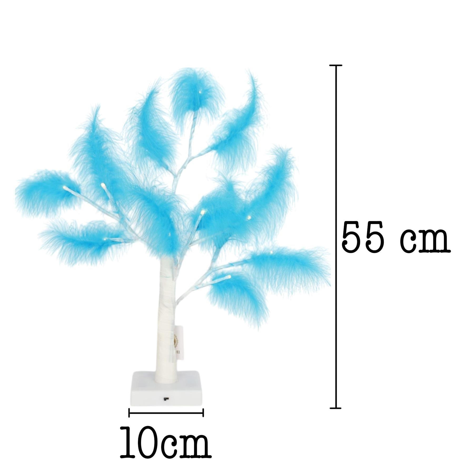 55cm Pampas Light Blue Feather Tree Pre-Lit Table Lamp B/O LED Christmas Decor 2