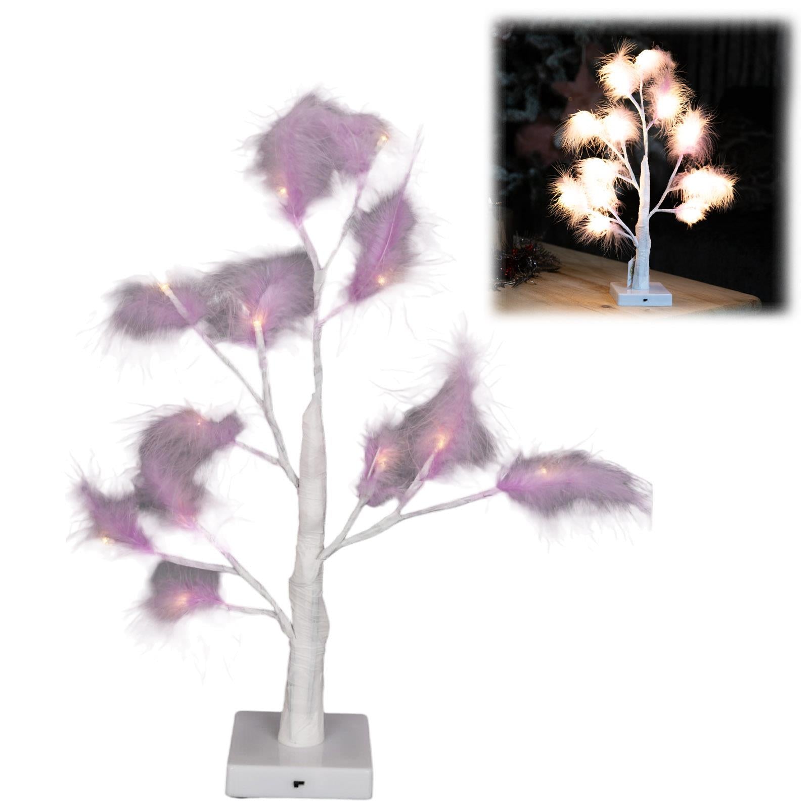 2PCS Pre-Lit Pampas Feather Tree Purple Table Lamp LED B/O Christmas Decor 55cm