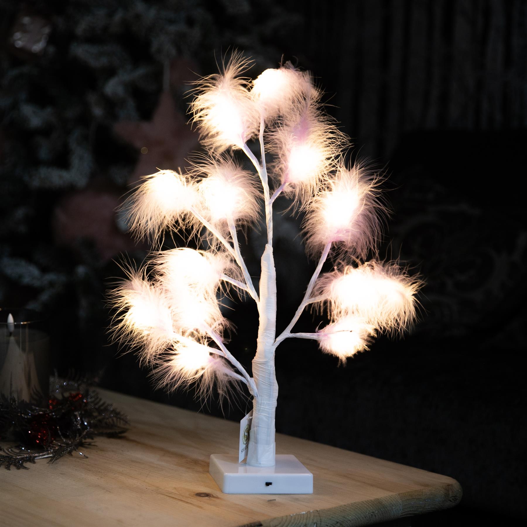 2PCS Pre-Lit Pampas Feather Tree Purple Table Lamp LED B/O Christmas Decor 55cm