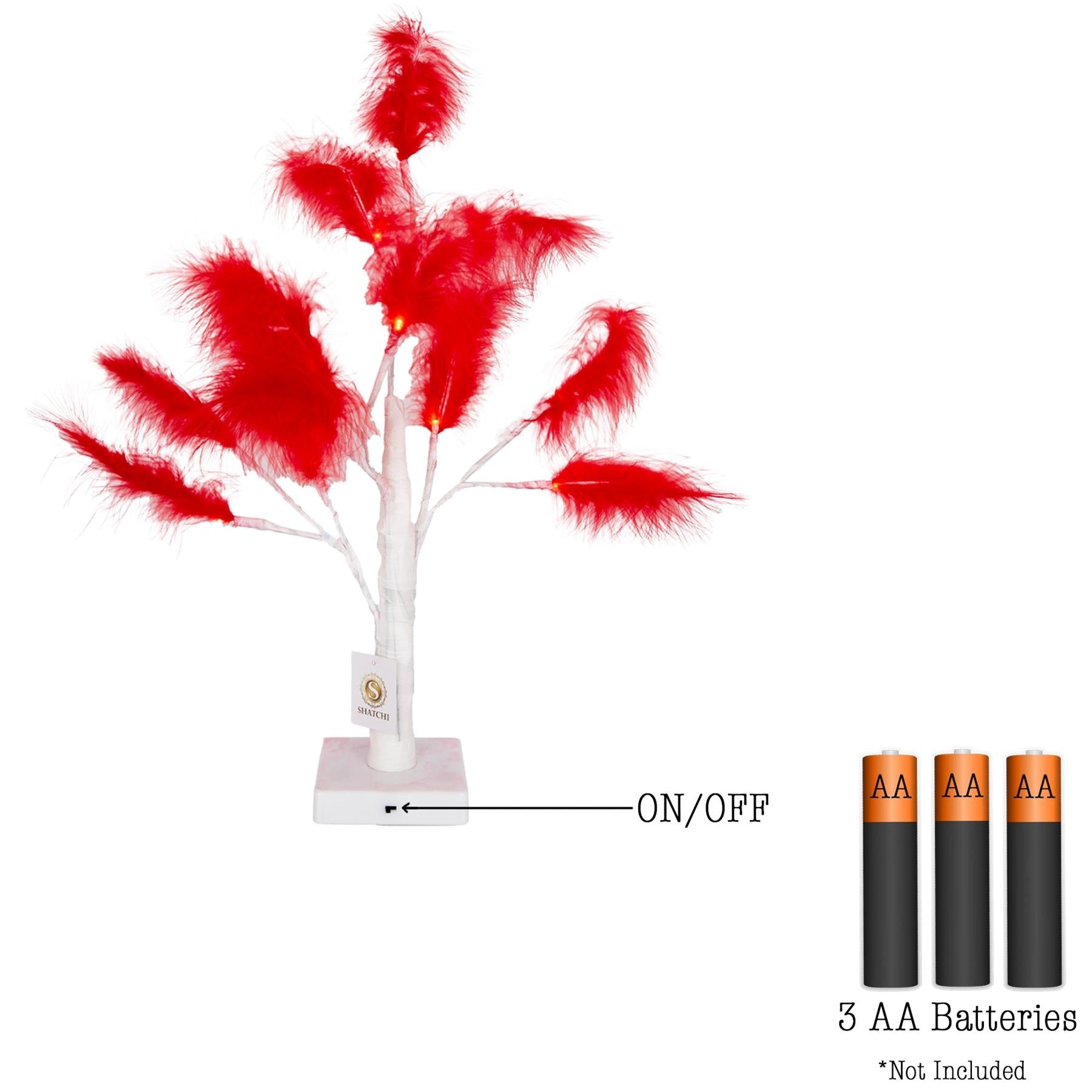 55cm Pampas Red Feather Tree Pre-Lit Table Lamp B/O LED Christmas Decor 2PCS