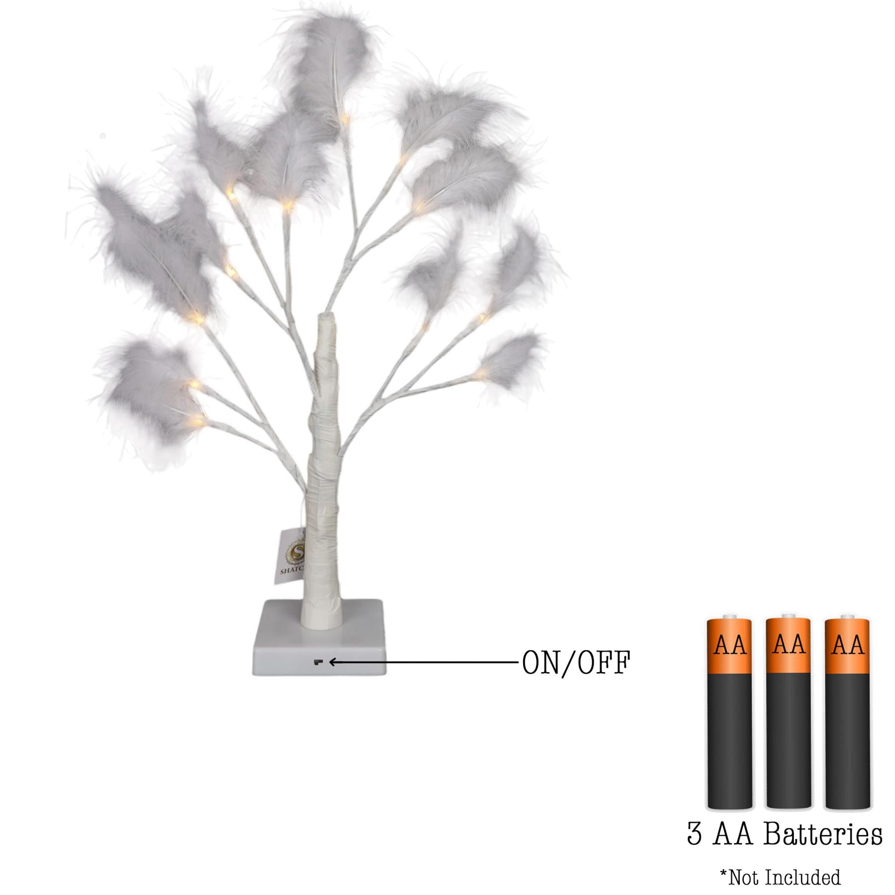 55cm Pampas White Feather Tree Pre-Lit Table Lamp B/O LED Christmas Decor 2PCS