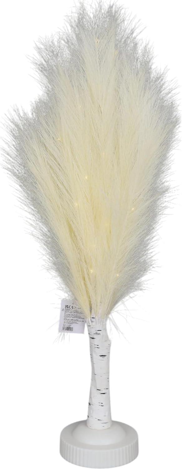 Christmas Tree Pampas Feather Cream Pre-Lit Table Lamp B/O LED Xmas Decor 70cmX2