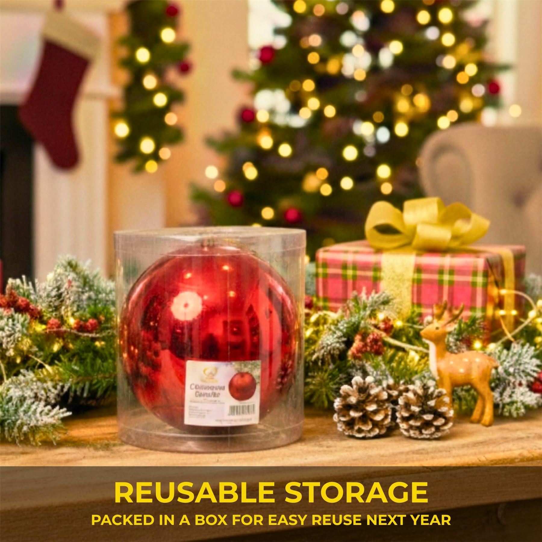25cm Red Christmas Bauble – Shatterproof, Gloss Finish