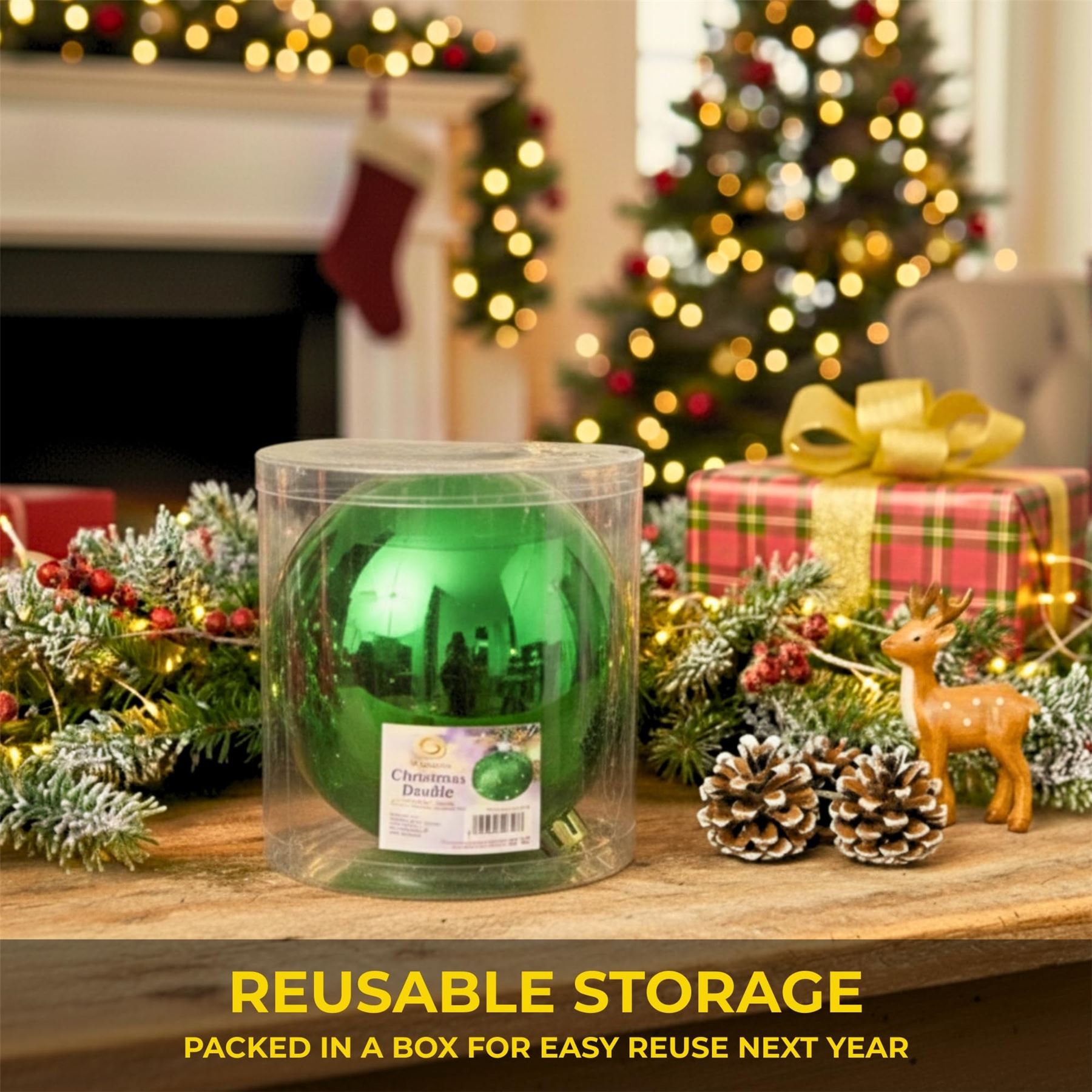 25cm Dark Green Christmas Bauble – Shatterproof, Gloss Finish