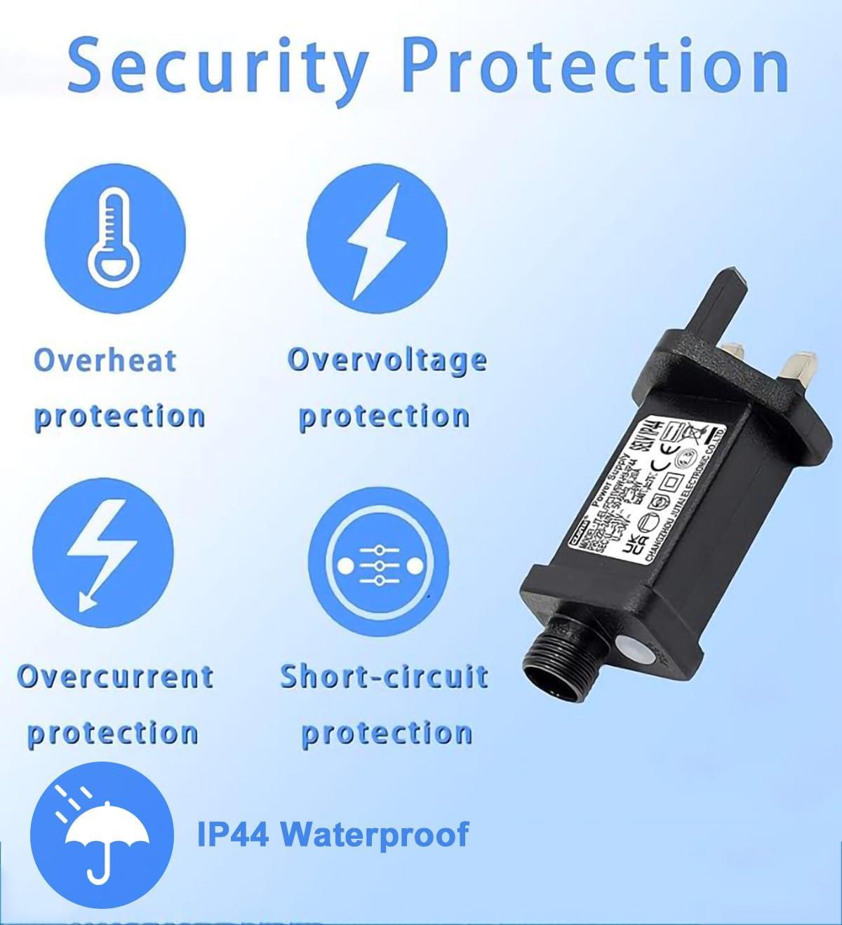 Transformer Plug for Christmas Lights 31v/9W Adapter with Timer Function, 8 Light Modes, Memory Function, IP44