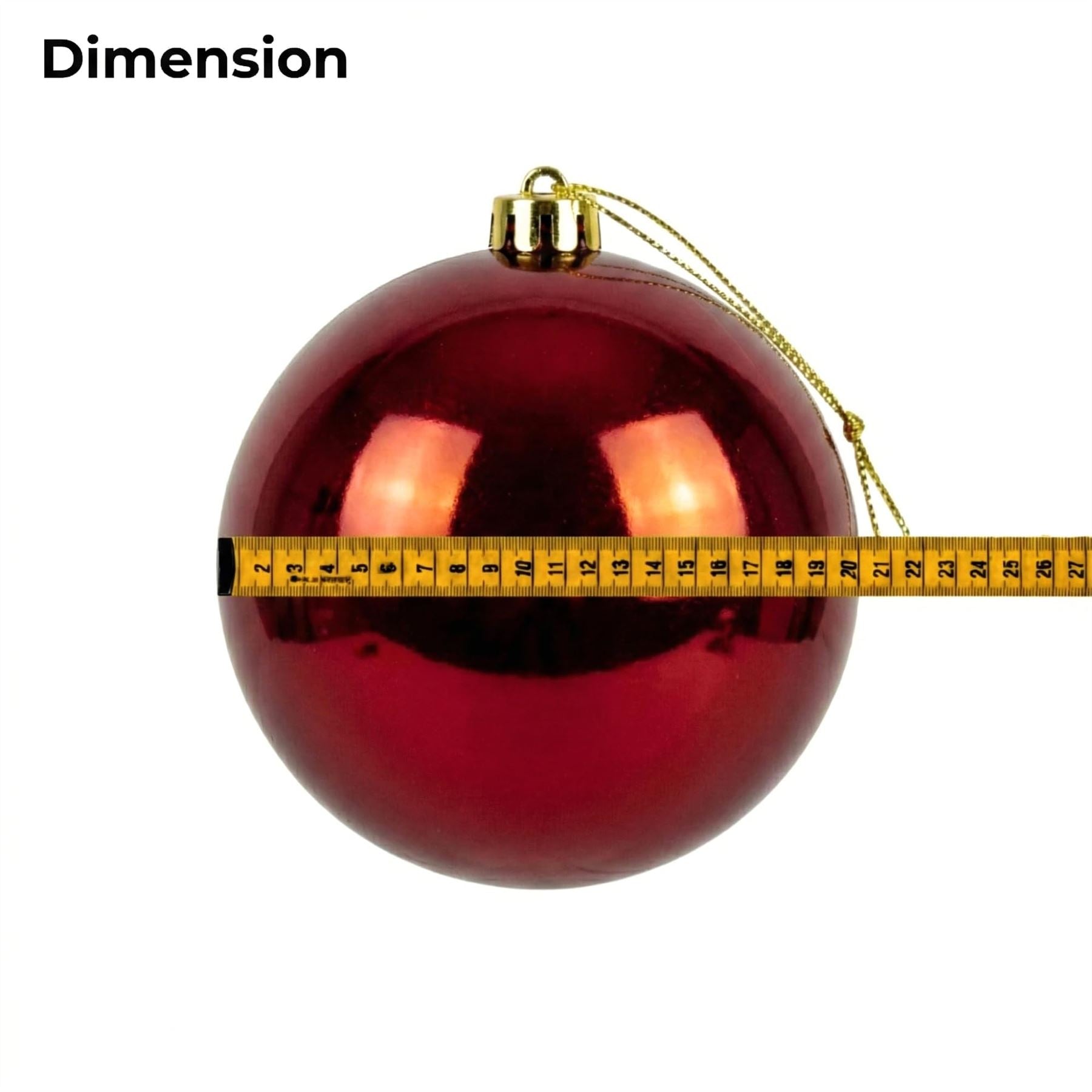 20cm Dark Red Shatterproof Christmas Bauble – Glossy Festive Hanging Decoration