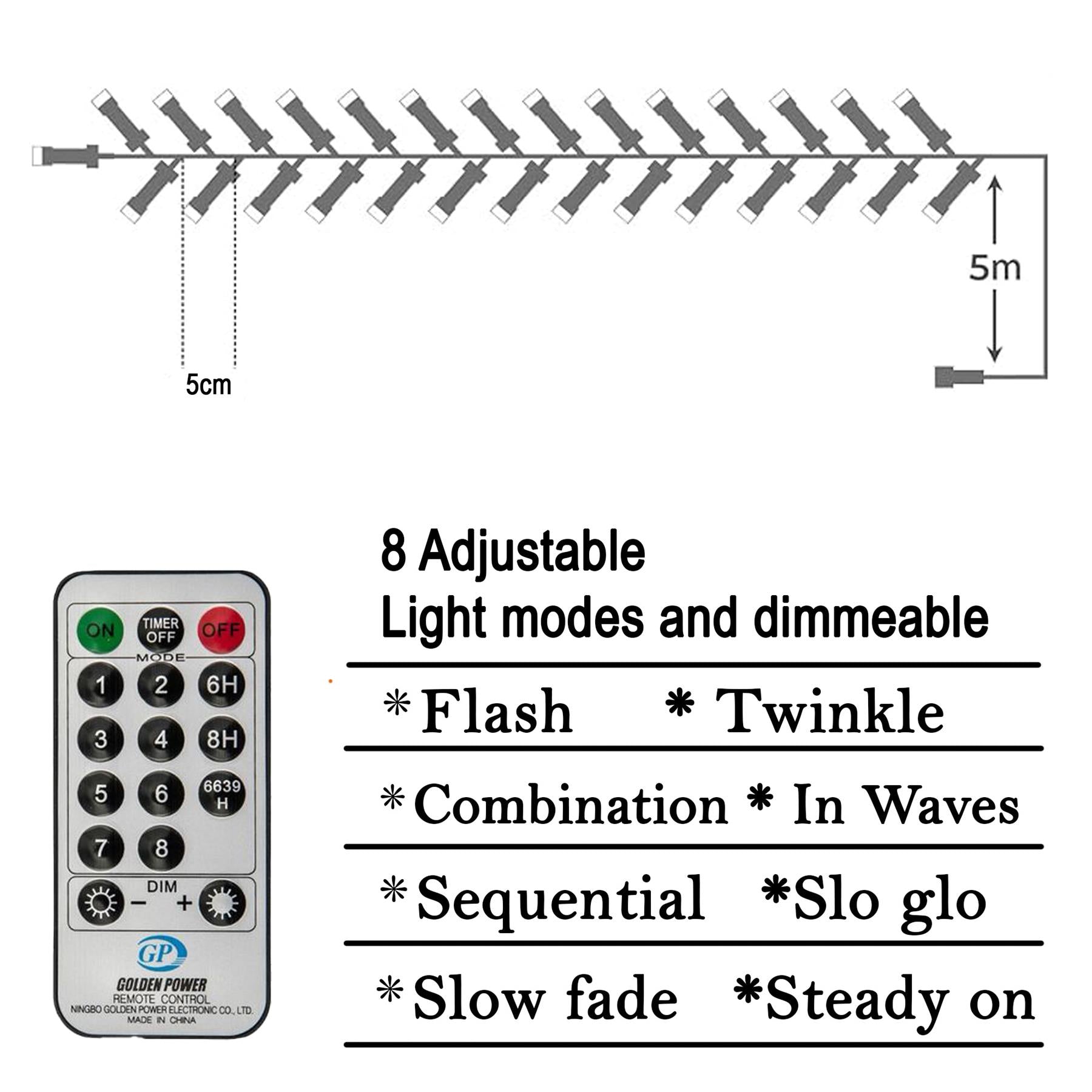 480WW LED Multifunction String Lights With Remote-24m
