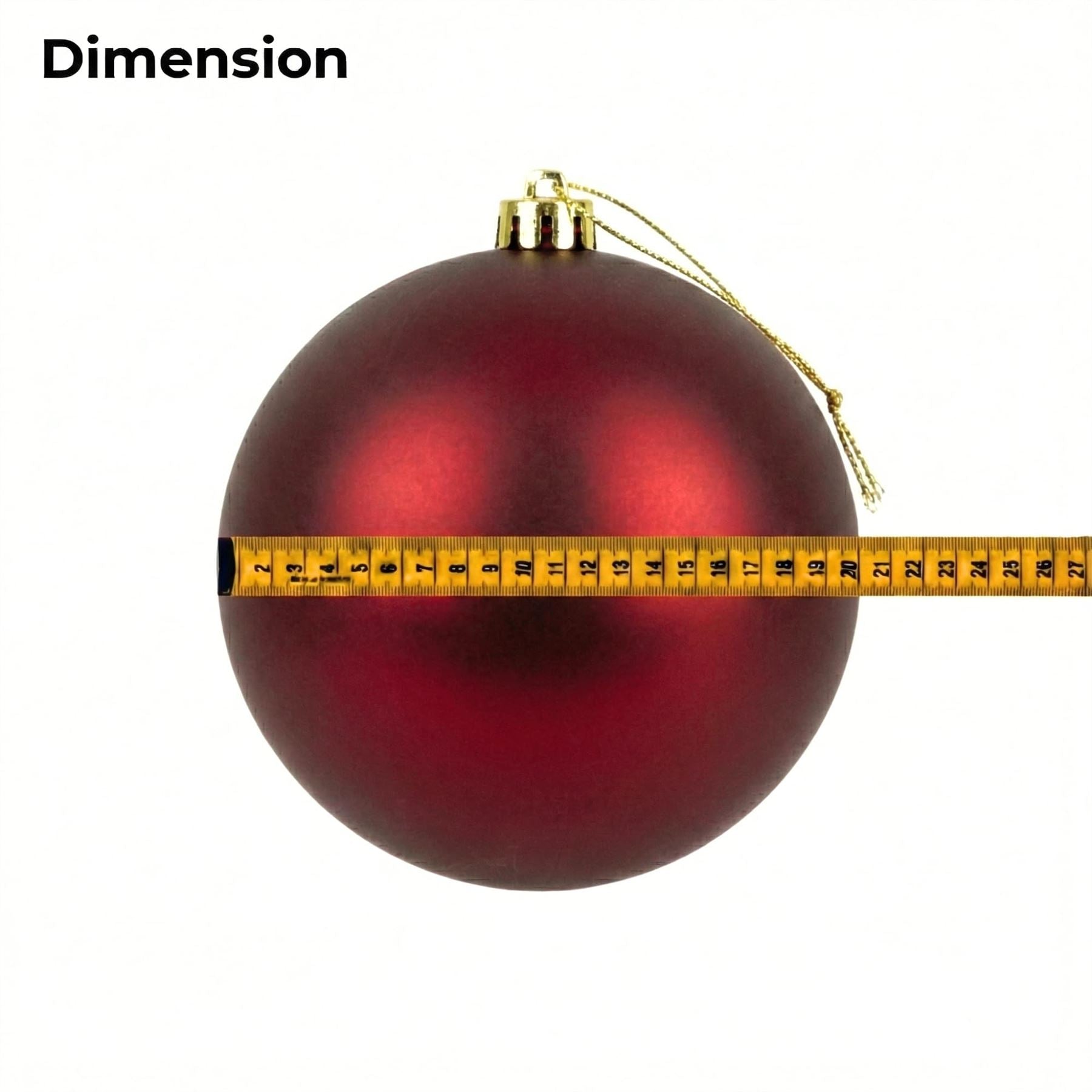 20cm Dark Red Matte Shatterproof Christmas Bauble – Elegant Festive Hanging Decoration