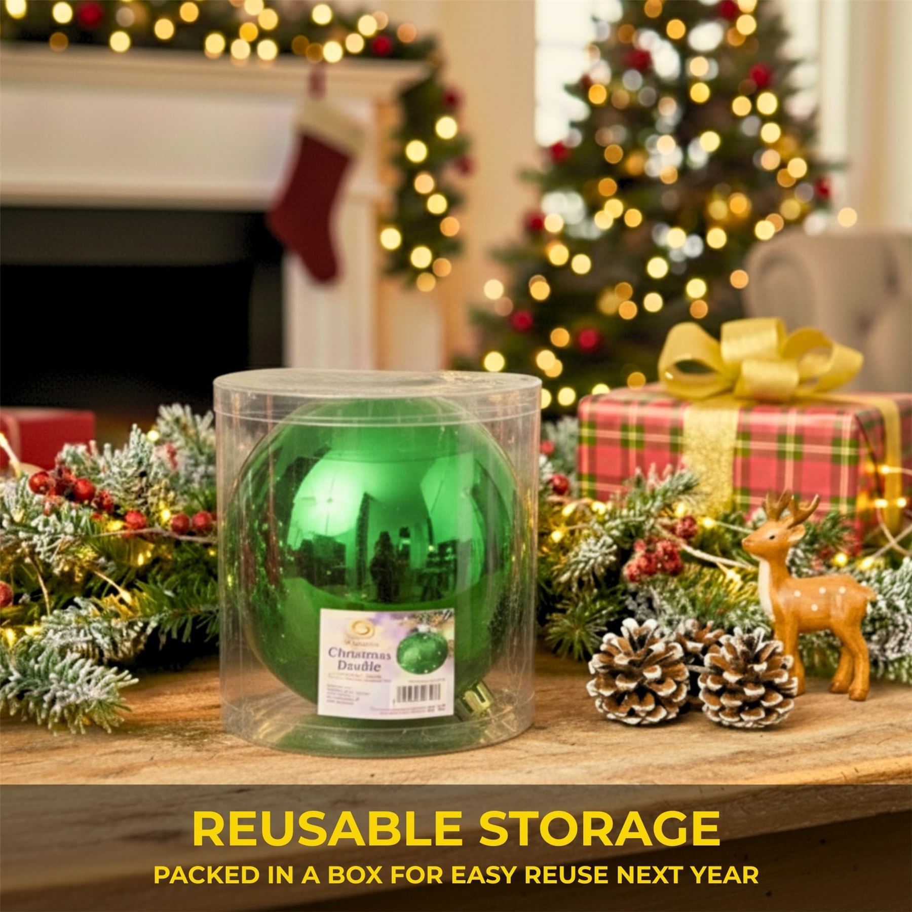 20cm Dark Green Shatterproof Christmas Bauble – Glossy Festive Hanging Decoration