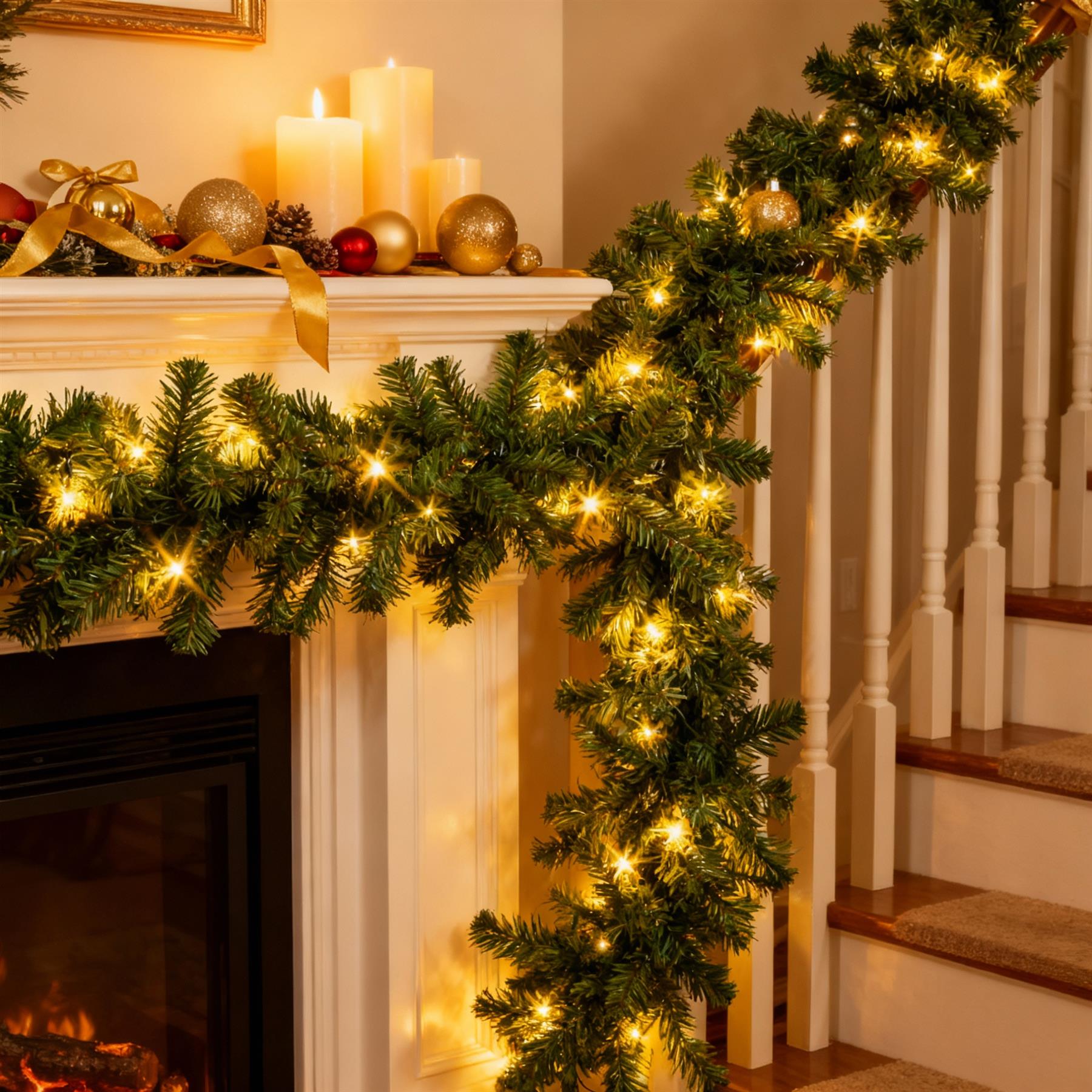 2.7m Alaskan Prelit Green Garland 70LEDs Battery Operated