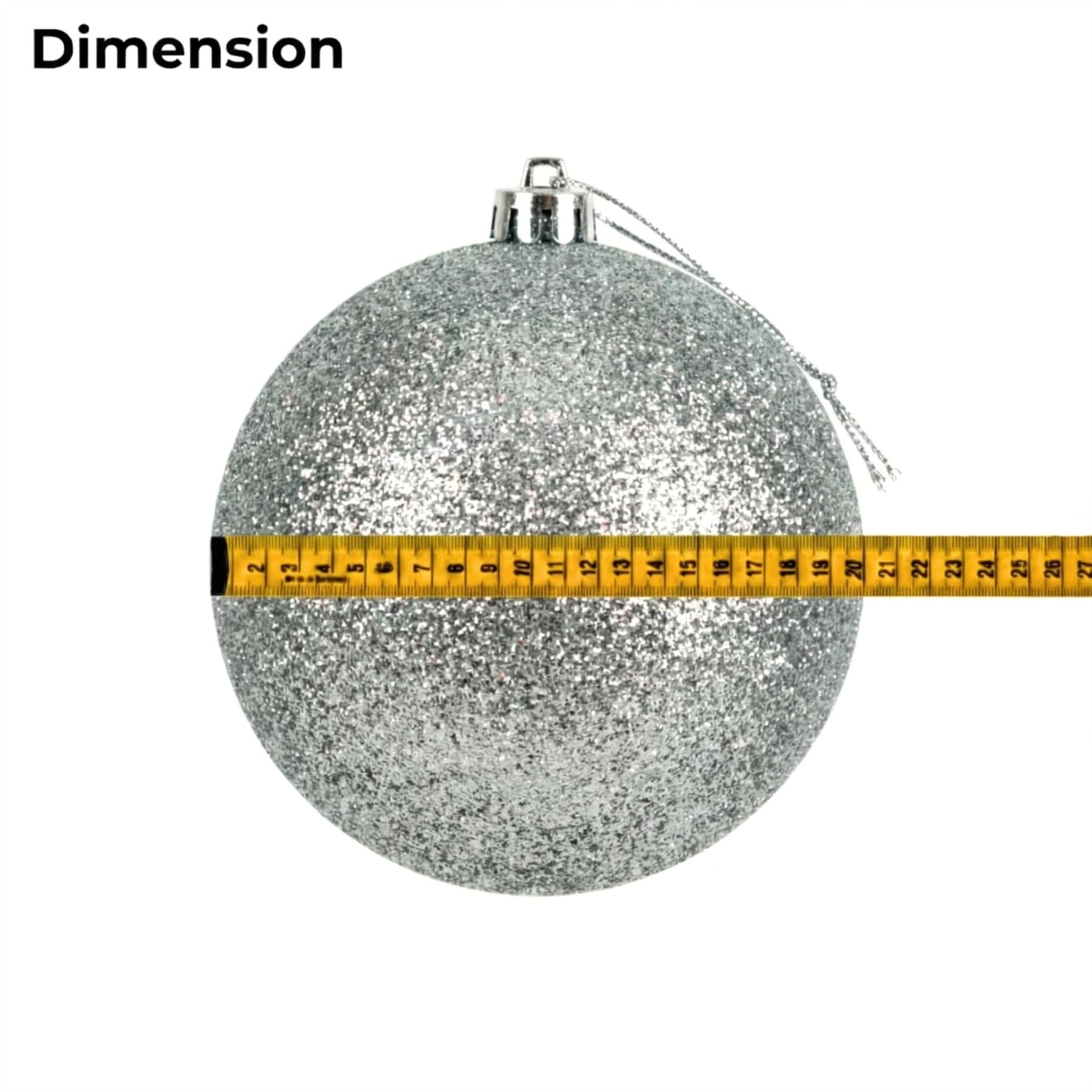 20cm Silver Glitter Shatterproof Christmas Bauble – Sparkling Festive Hanging Decoration
