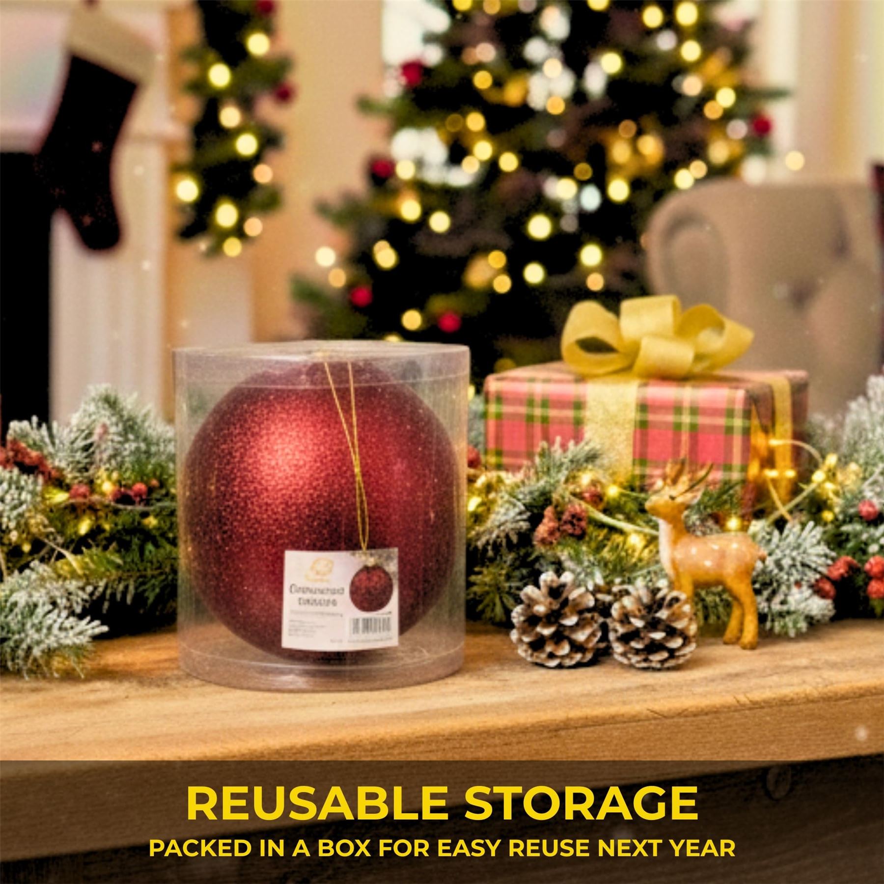 25cm Dark Red Christmas Bauble – Glitter Finish, Shatterproof