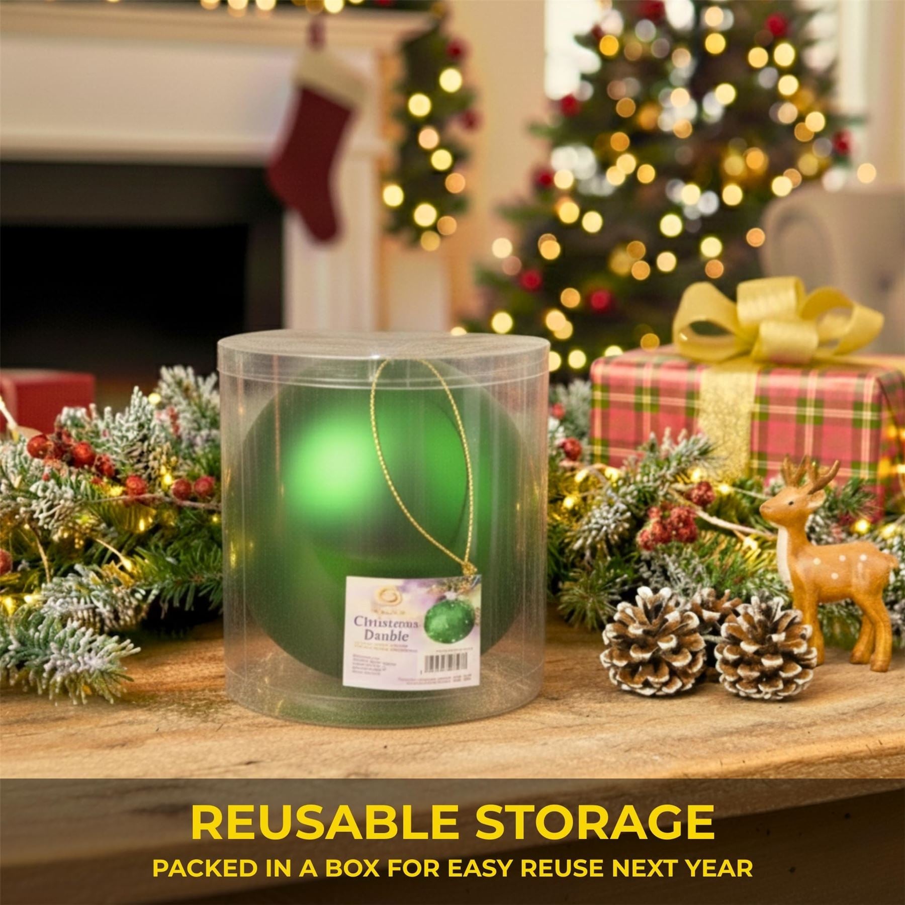 20cm Dark Green Matte Shatterproof Christmas Bauble – Elegant Festive Hanging Decoration