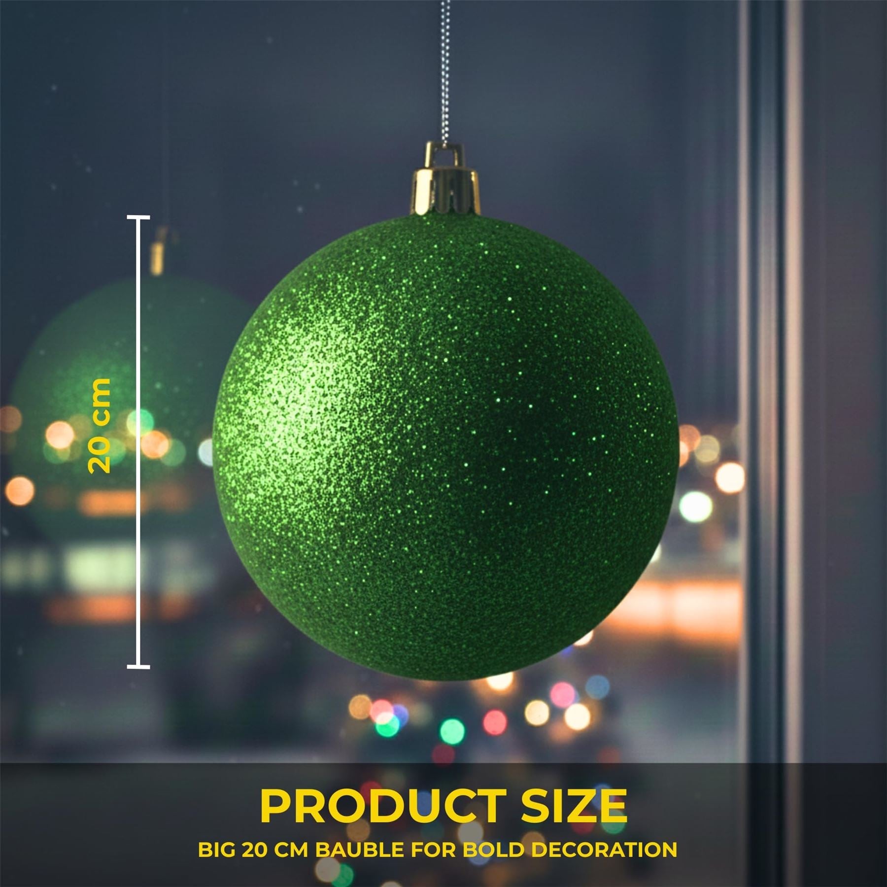 20cm Dark Green Glitter Shatterproof Christmas Bauble – Sparkling Festive Hanging Decoration