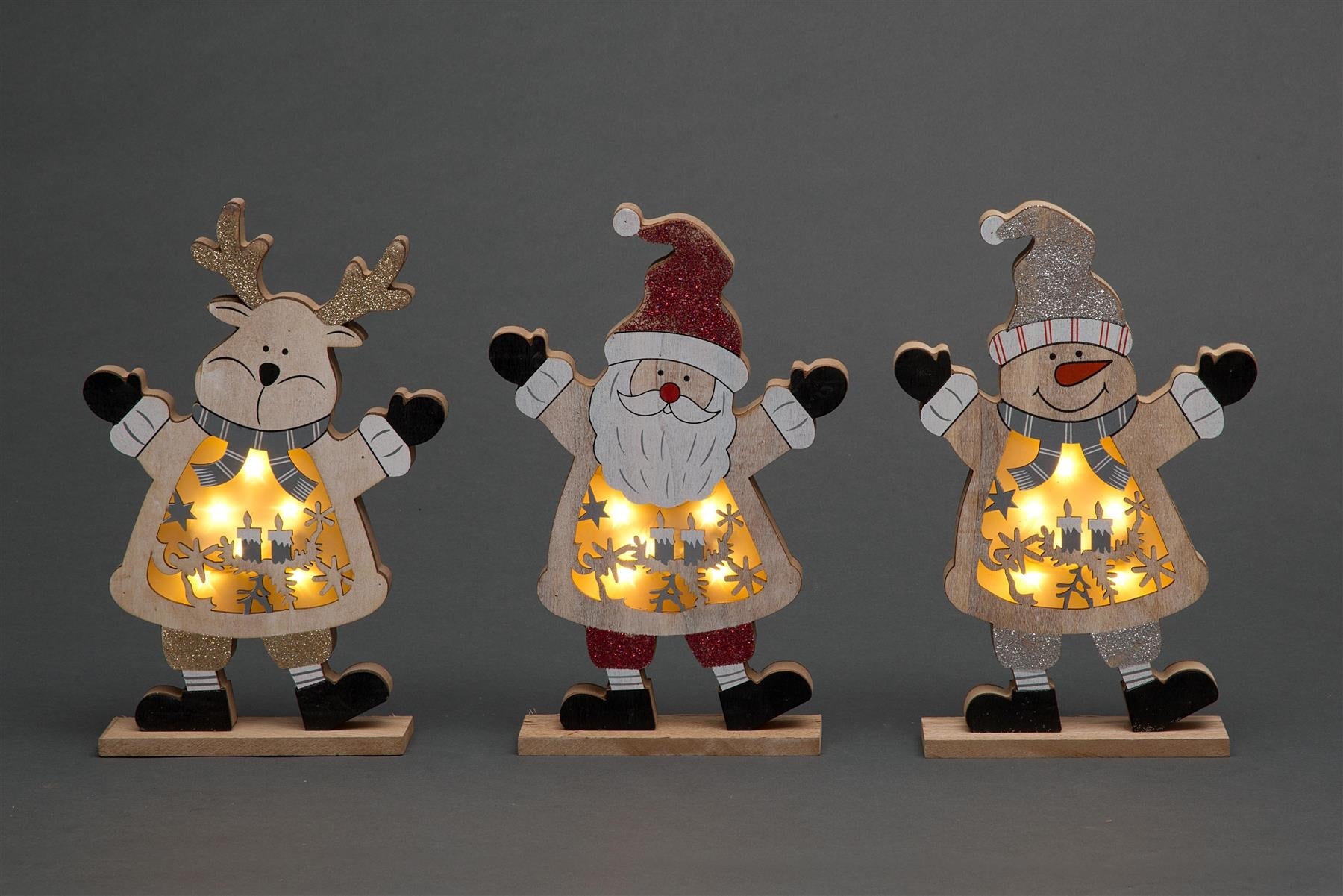 3 x LED Wooden Xmas Santa Snowman Reindeer Christmas Home Decorations Gifts