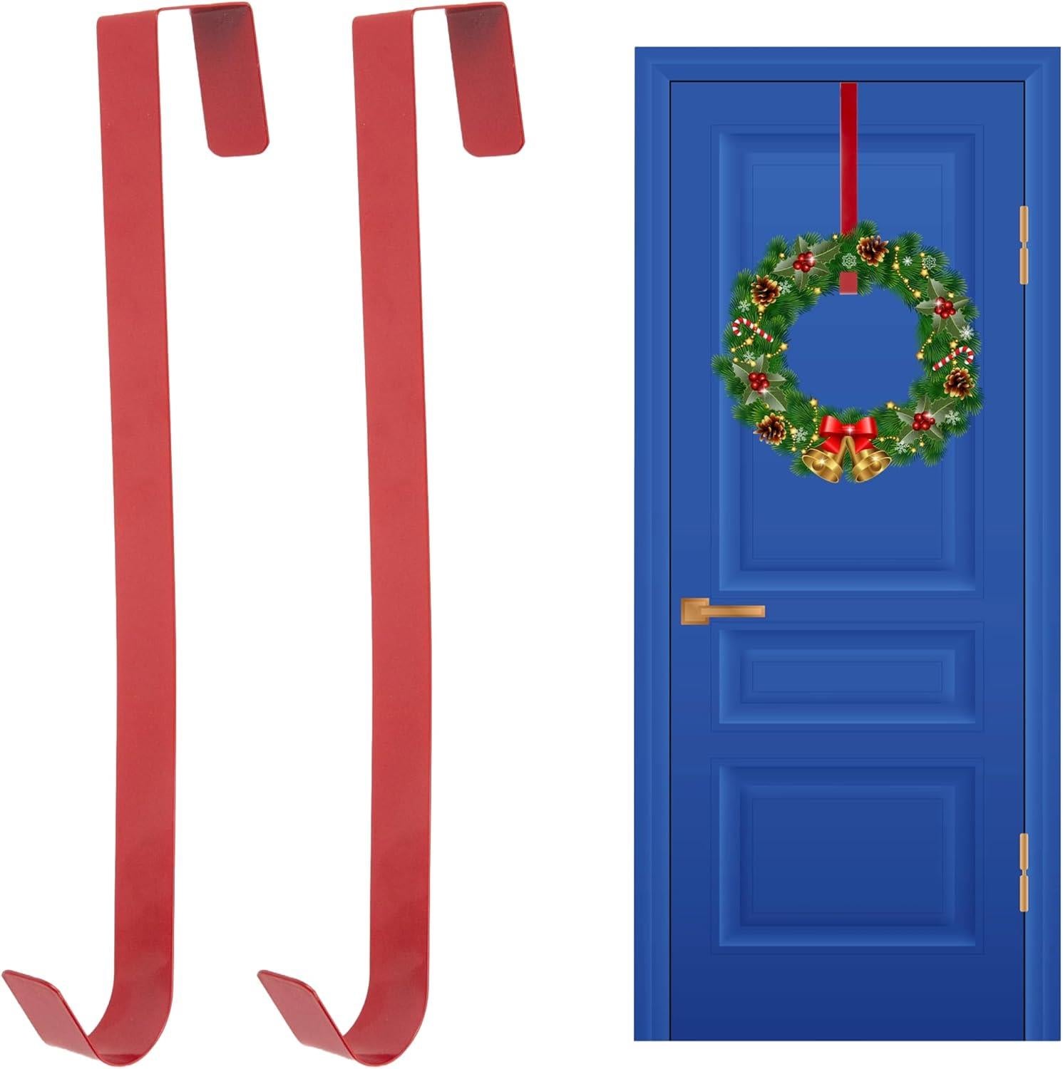 2X Christmas Wreath Hanger Door Hook Red Metal Holder 38cm Xmas Hanging Decor