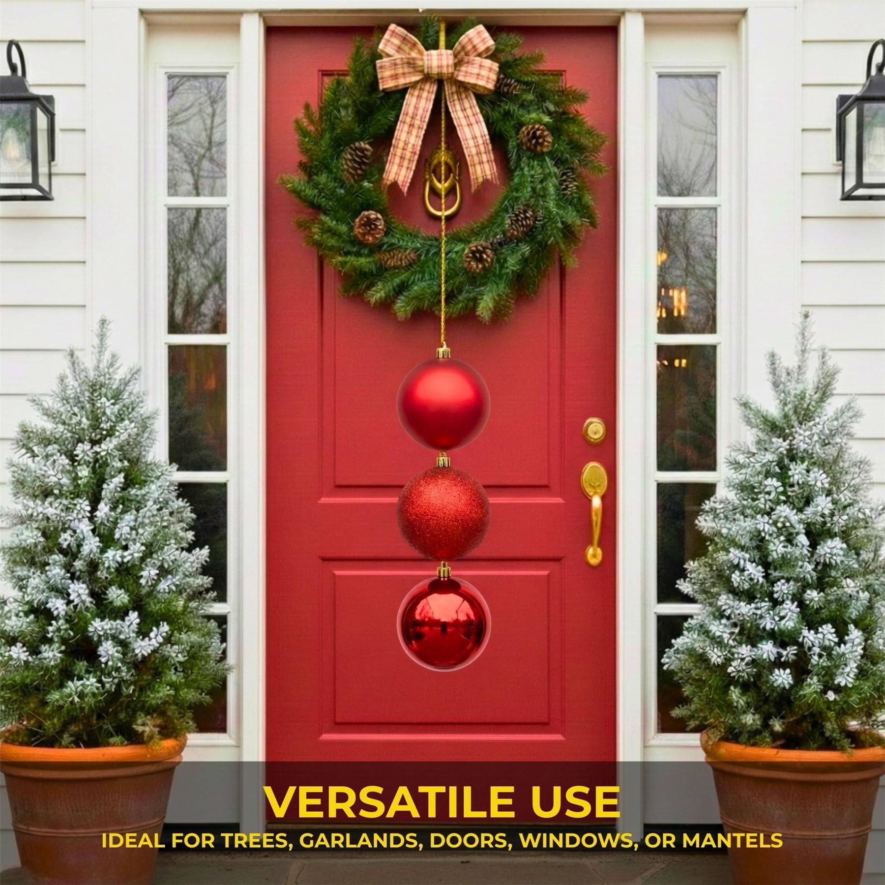 25cm Red Christmas Baubles – Assorted 3-Pack (Matte & Glitter, Shatterproof)