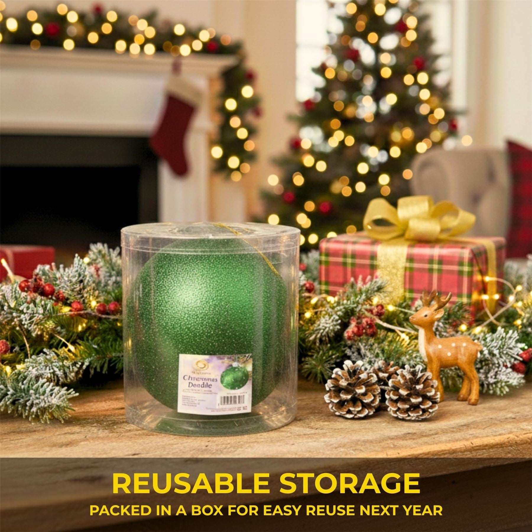 20cm Dark Green Glitter Shatterproof Christmas Bauble – Sparkling Festive Hanging Decoration