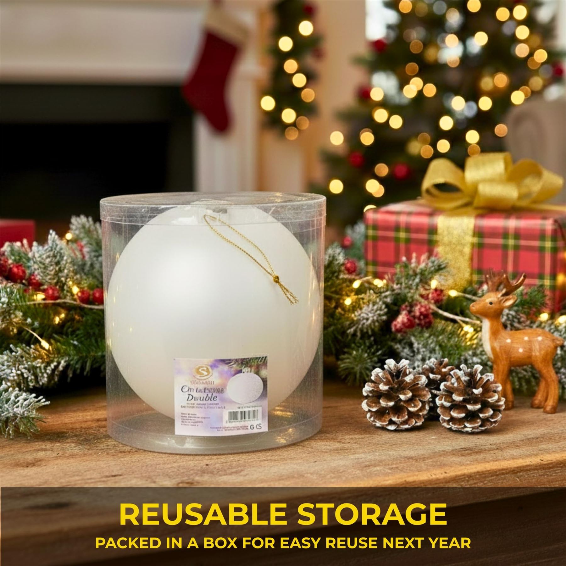 20cm White Matte Shatterproof Christmas Bauble – Elegant Festive Hanging Decoration