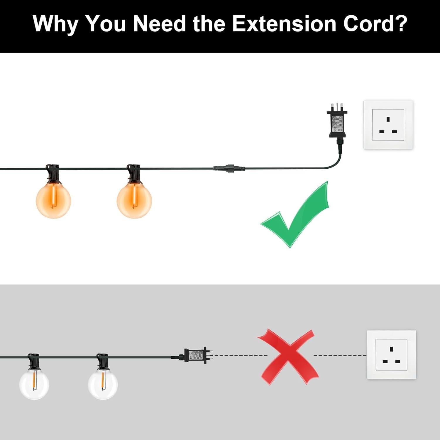 10M Extension Cable 2Pin LED Connector G40 Globe Outdoor Festoon Christmas Light