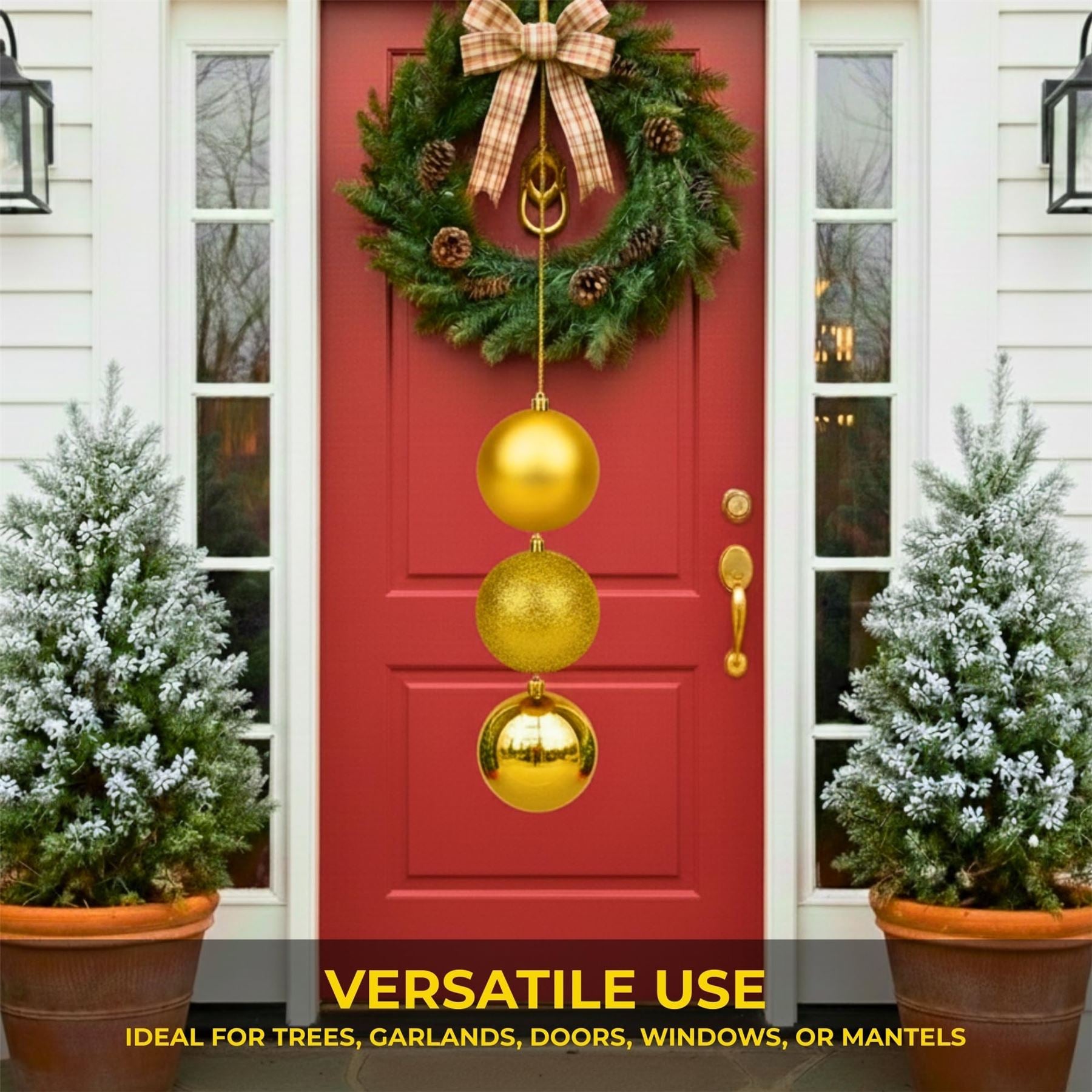 25cm Deep Gold Christmas Baubles – Assorted 3-Pack (Matt & Glitter, Shatterproof)