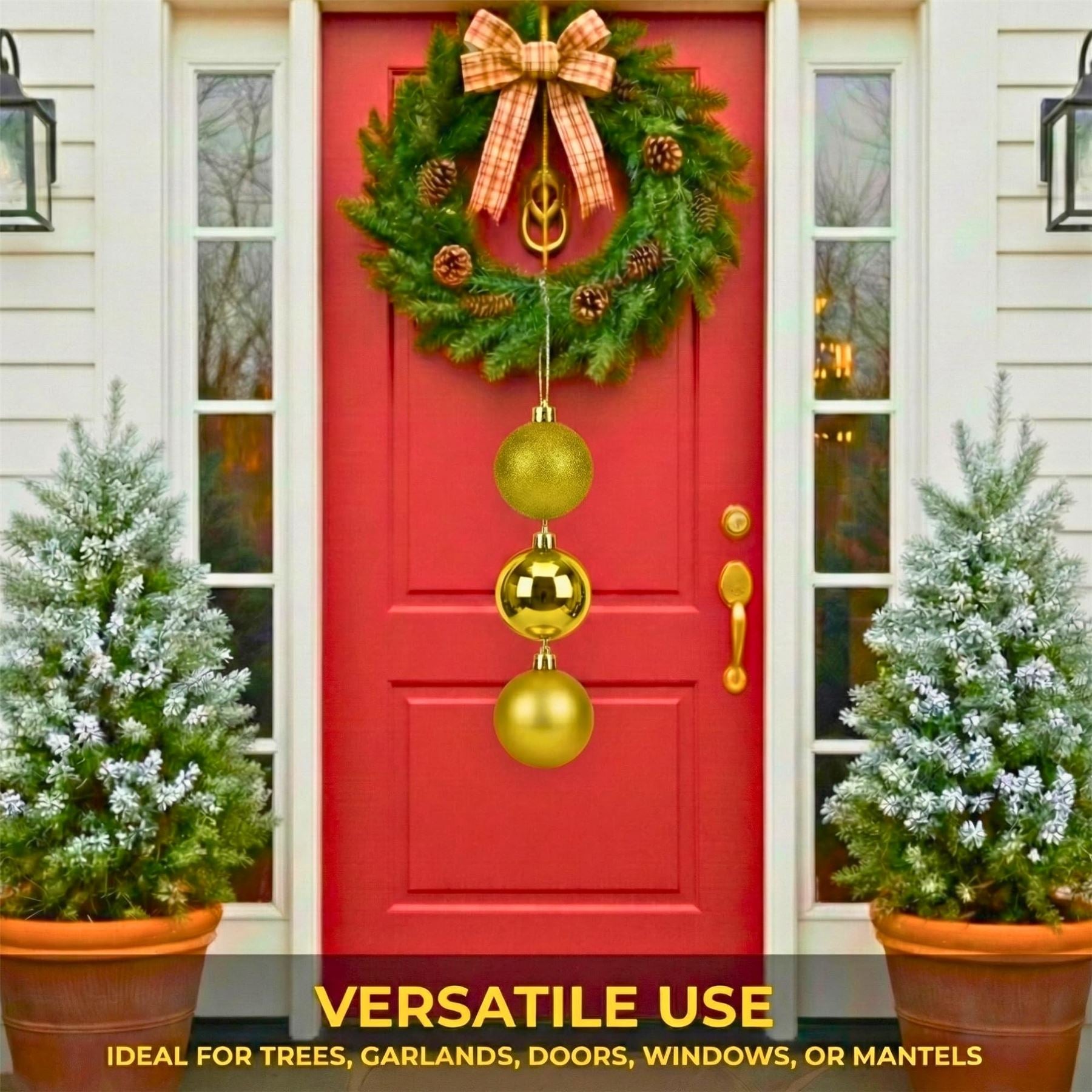 20cm Deep Gold Christmas Baubles – Assorted 3-Pack (Matt & Glitter, Shatterproof)