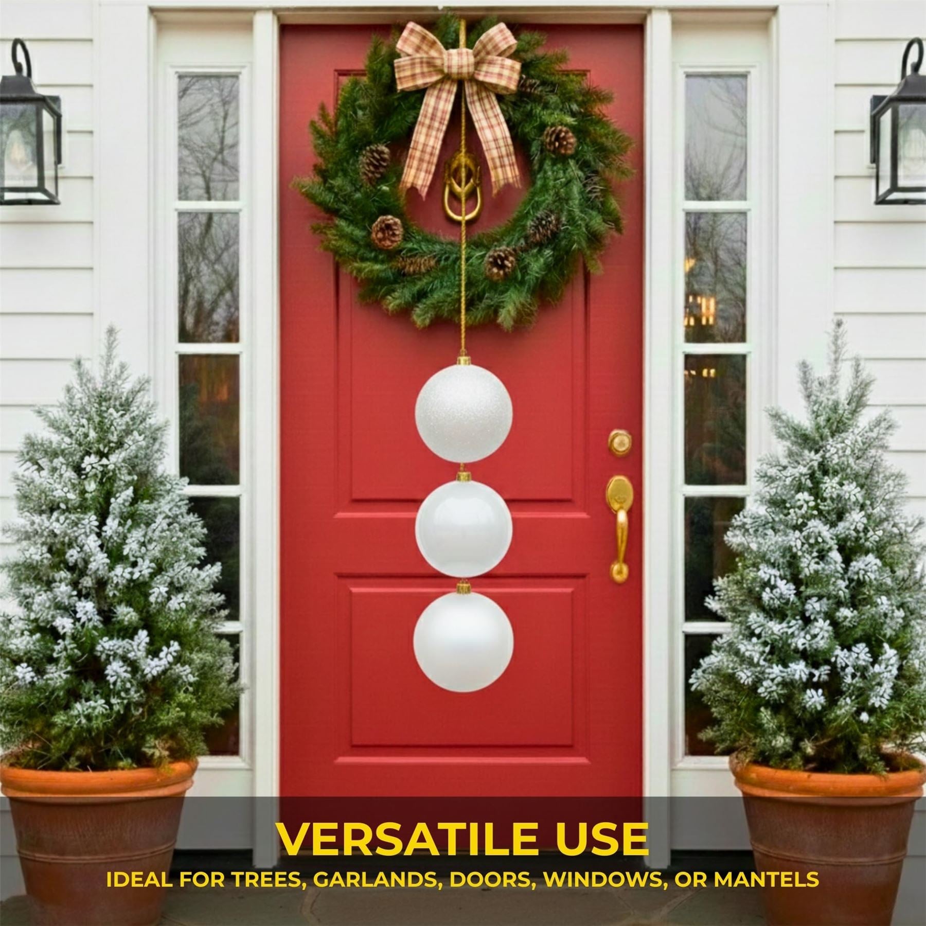 25cm White Christmas Baubles – Assorted 3-Pack (Matte & Glitter, Shatterproof)