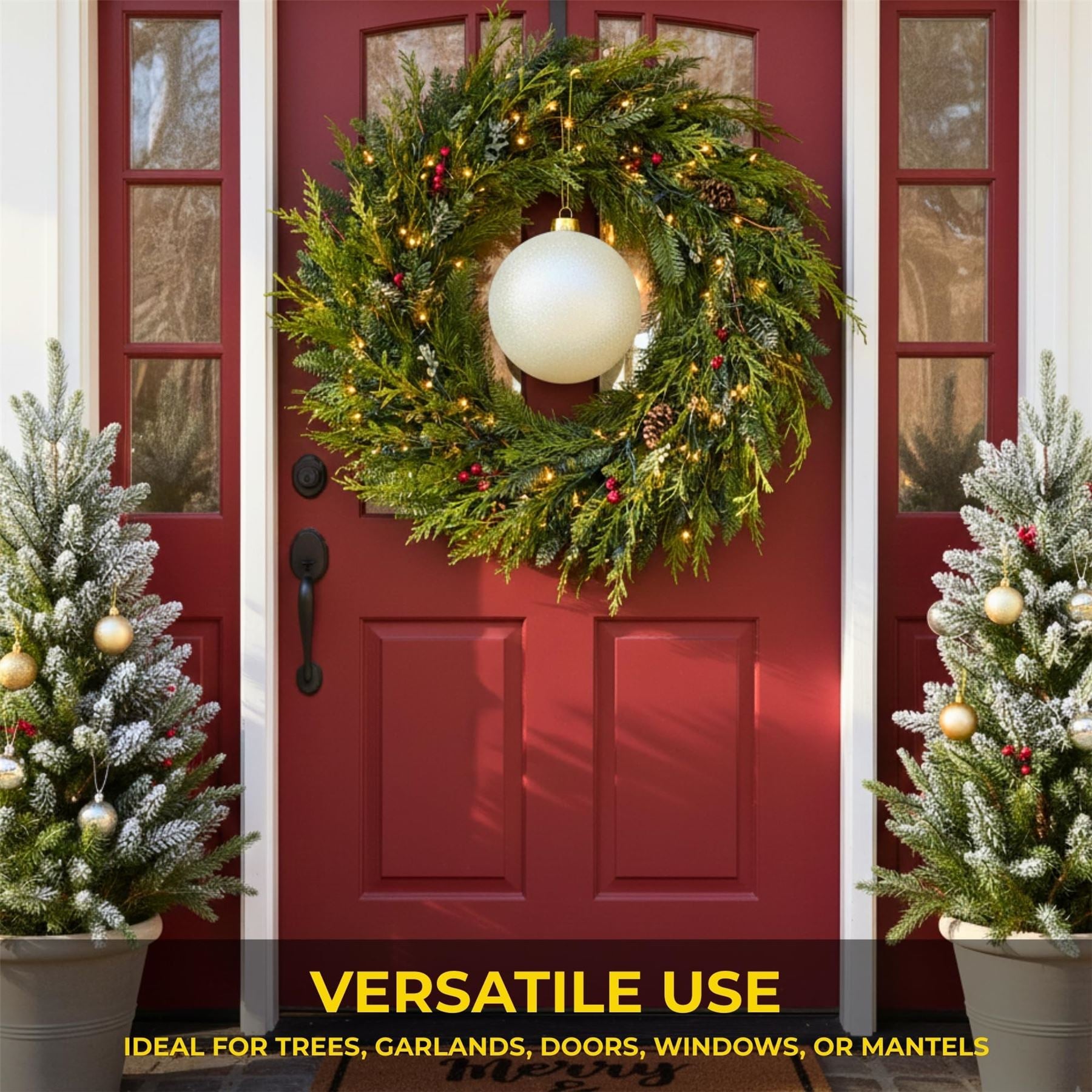 25cm White Christmas Bauble – Glitter Finish, Shatterproof