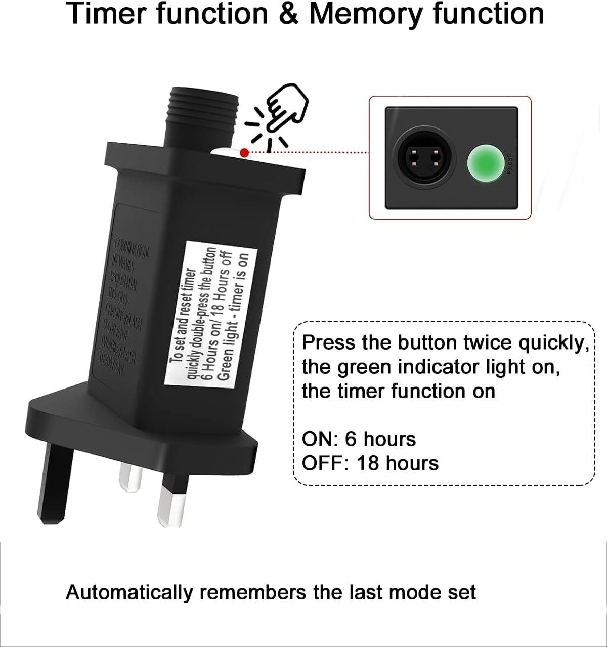Transformer Plug for Christmas Lights 31v/9W Adapter with Timer Function, 8 Light Modes, Memory Function, IP44