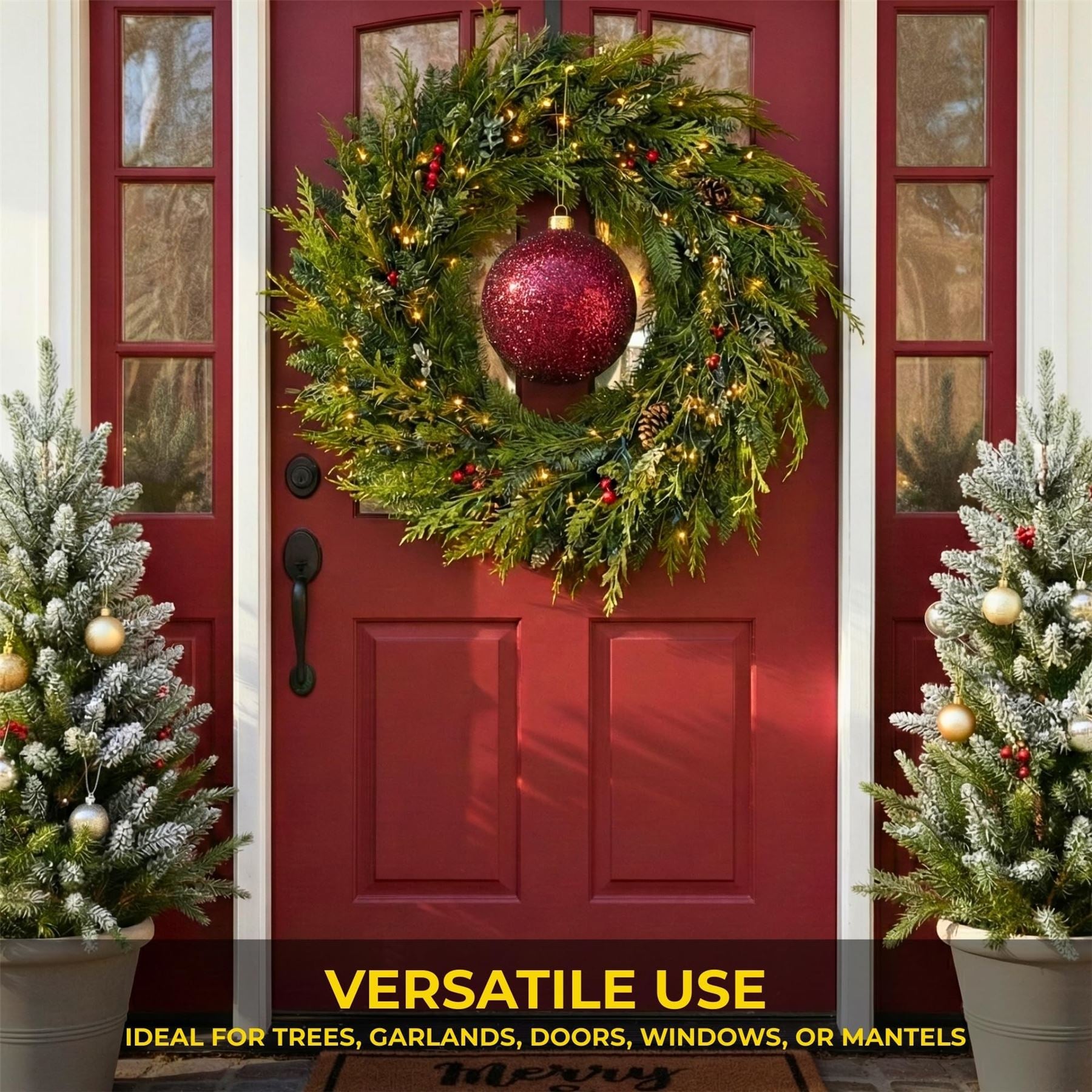 25cm Dark Red Christmas Bauble – Glitter Finish, Shatterproof